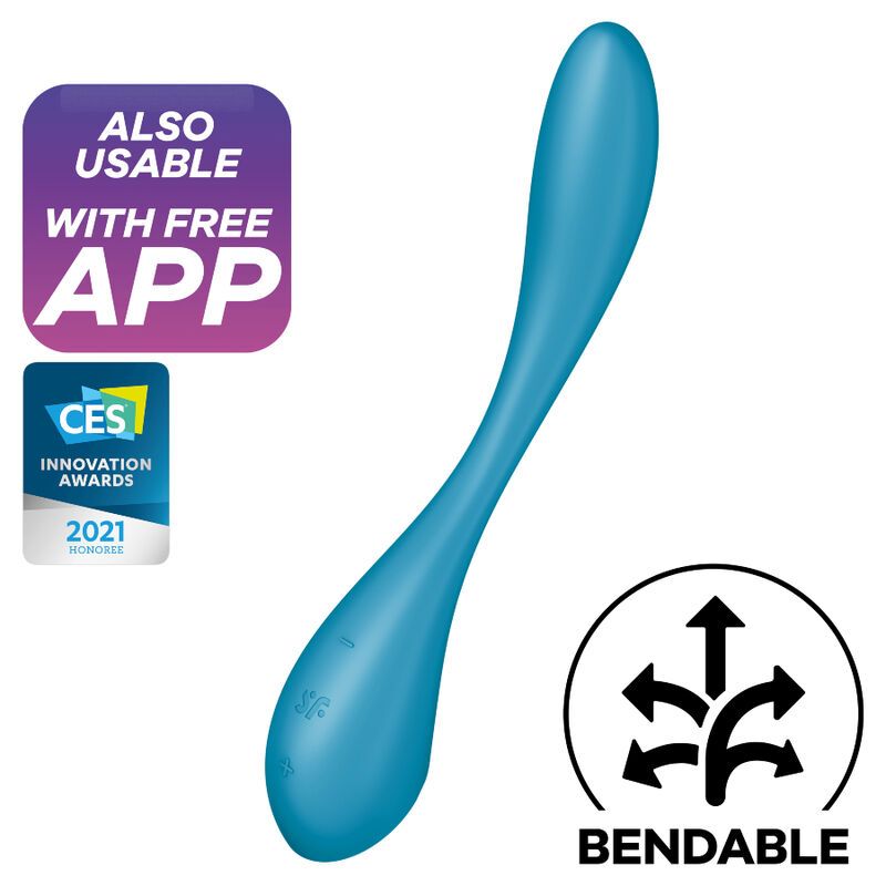 Türkisfarbener Vibrator mit geschwungener Form. Glatte Oberfläche. G-Punkt-Stimulator. Mit App.