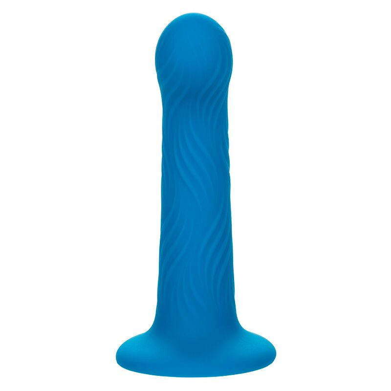 Blauer Analplug mit geriffelter Oberfläche und breiter Basis. Gerader Schaft.