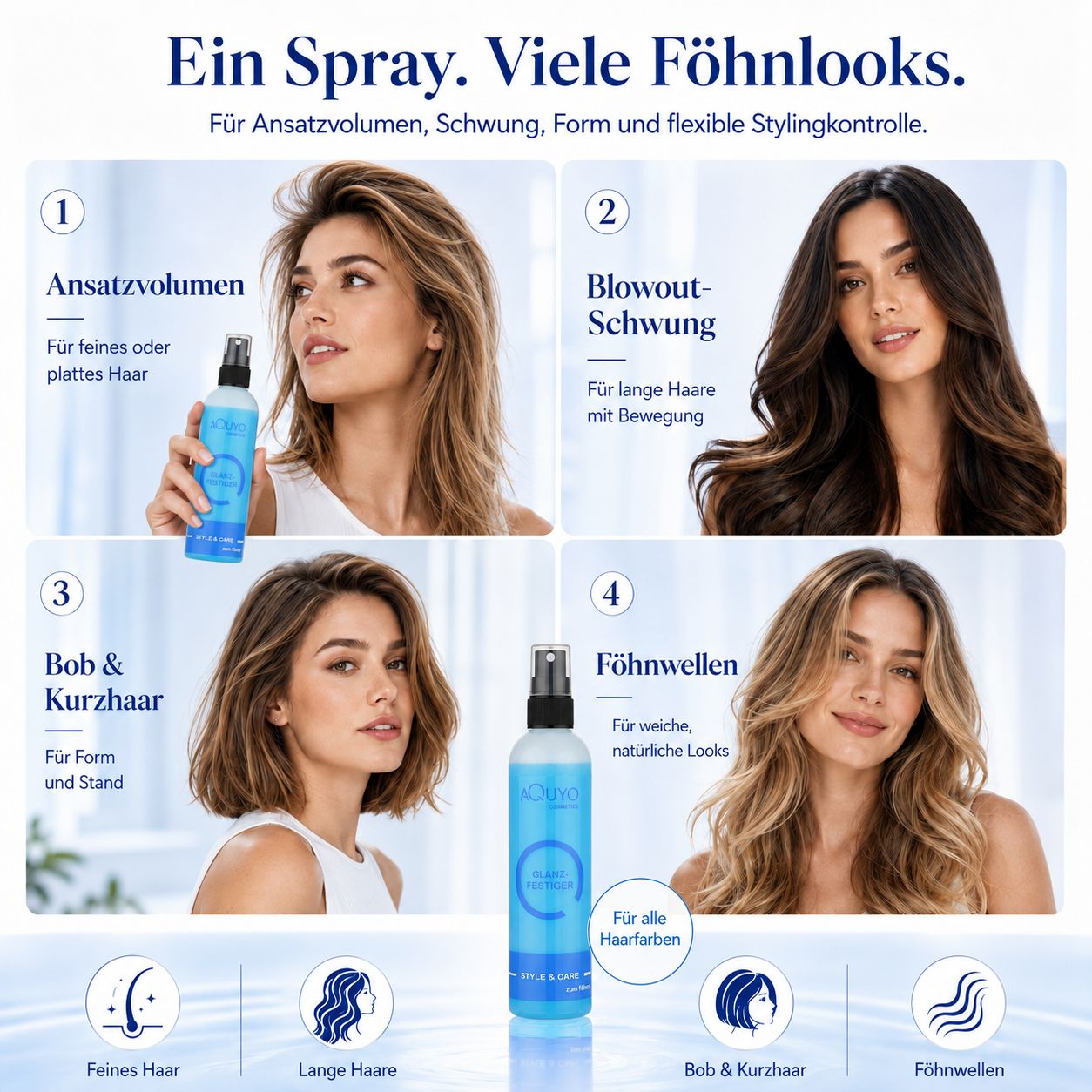 Style & Care Glanzspray fürs Föhnen | Haarspray zum Gestalten und Frisieren der Haare