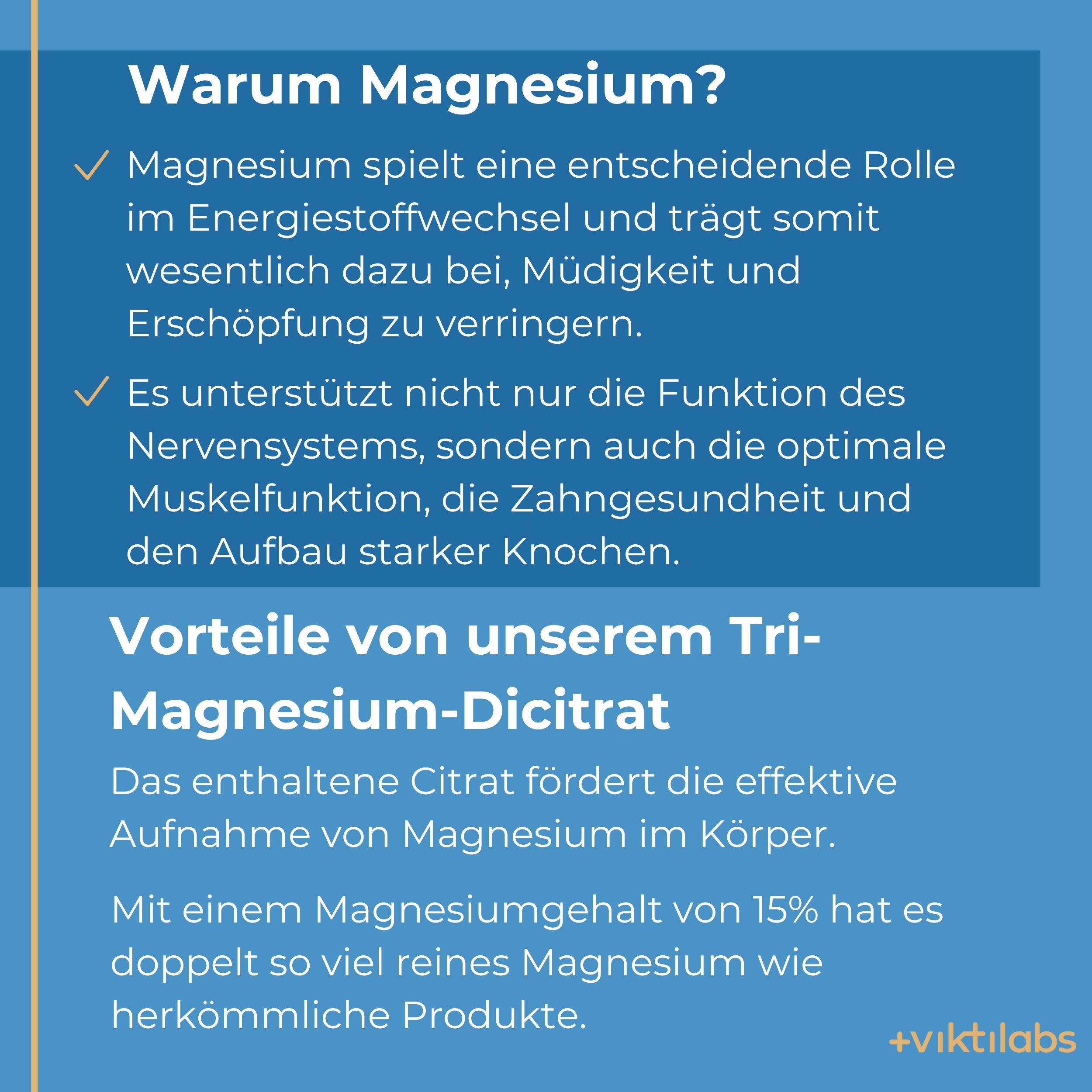 Viktilabs Magnesium: Tri-Magnesium Dicitrat für schnelle Aufnahme und hohe Bioverfügbarkeit
