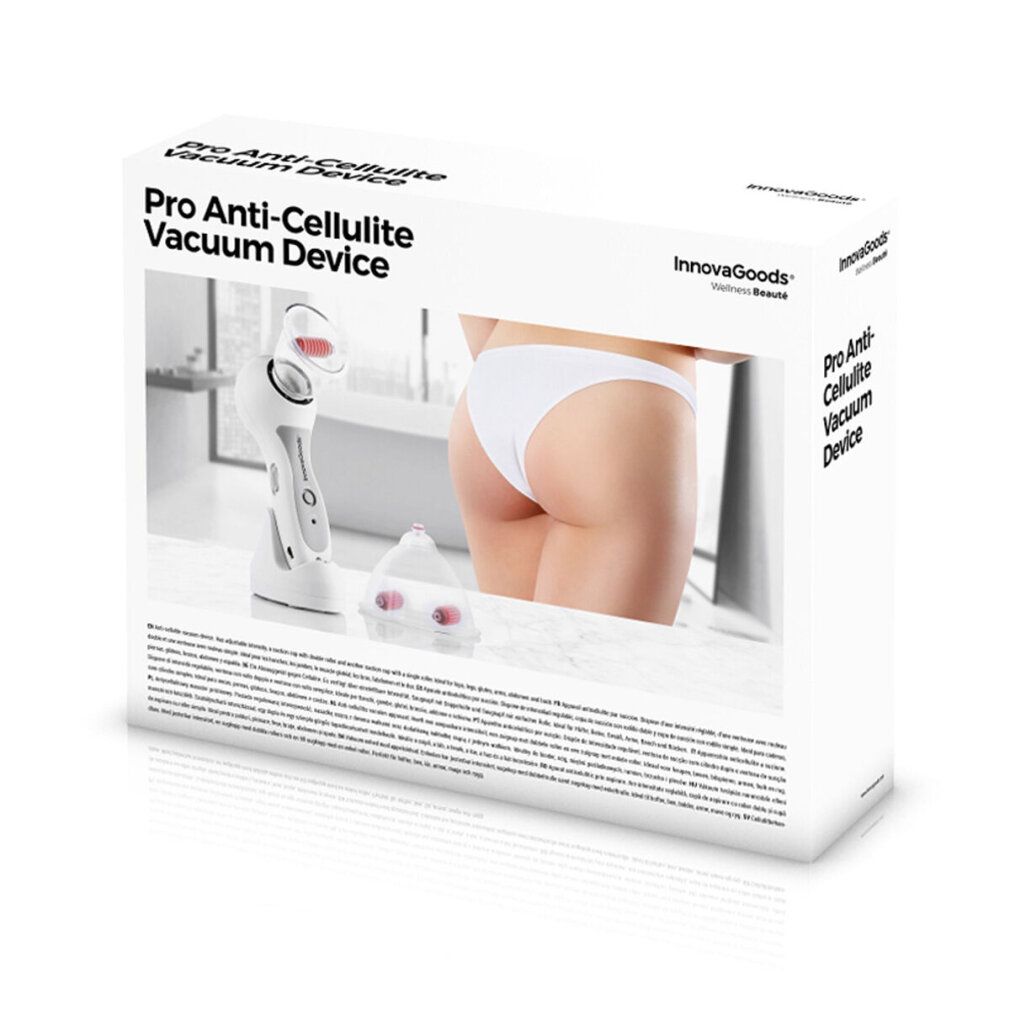 Verpackung mit Produktabbildung. Text: Pro Anti-Cellulite Vacuum Device. Marke: InnovaGoods.