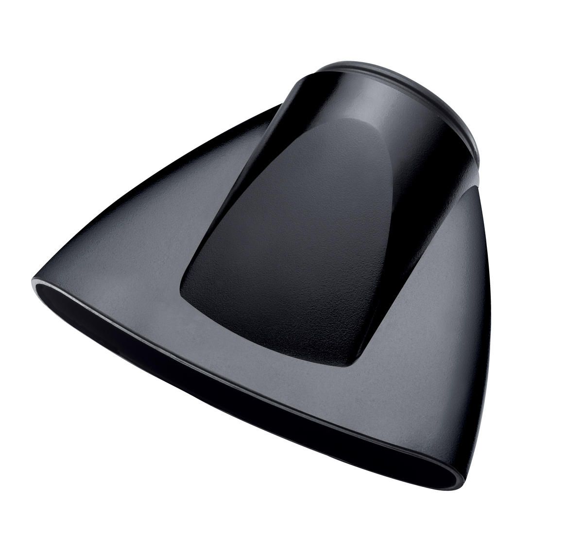 Schwarzer Aufsatz für einen Haartrockner. Dreieckige Form.