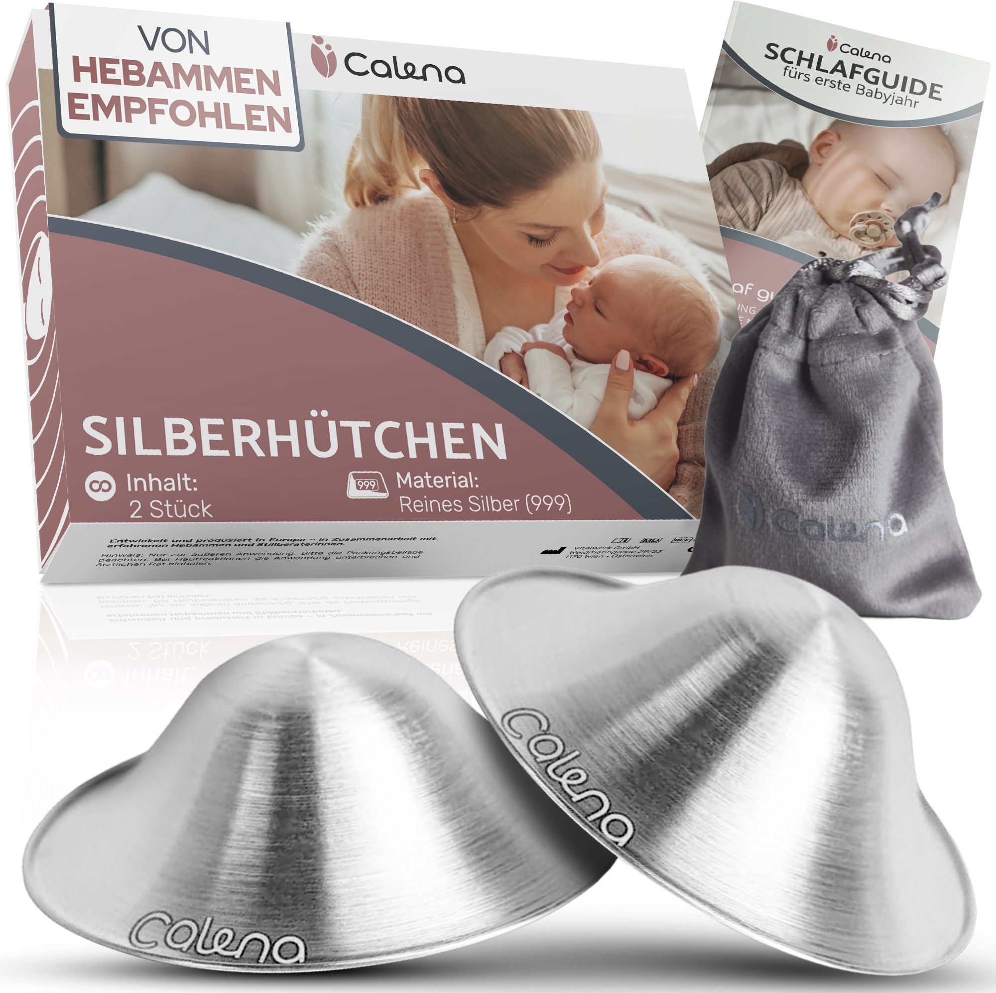 Calena Silberhütchen aus 999er Silber – Brustwarzenschutz Medizinprodukt 2 Stück Pc Brusthütchen, -hauben, -schalen