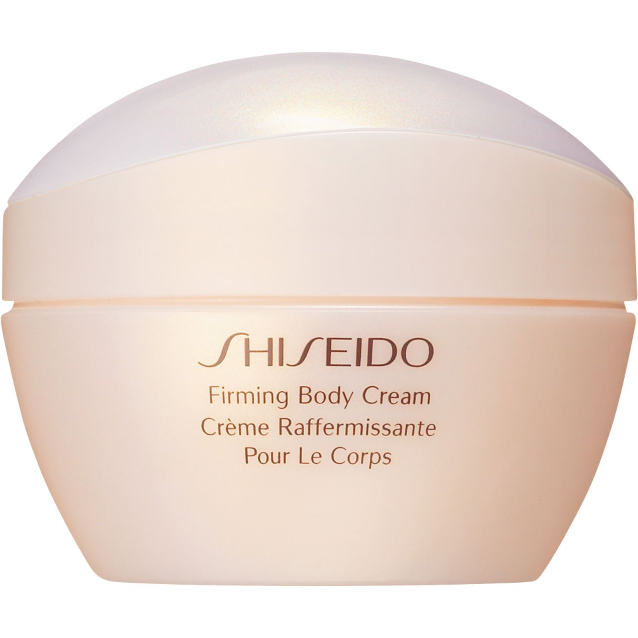 Cremebehälter mit Deckel. Aufschrift: SHISEIDO, Firming Body Cream, Crème Raffermissante Pour Le Corps.