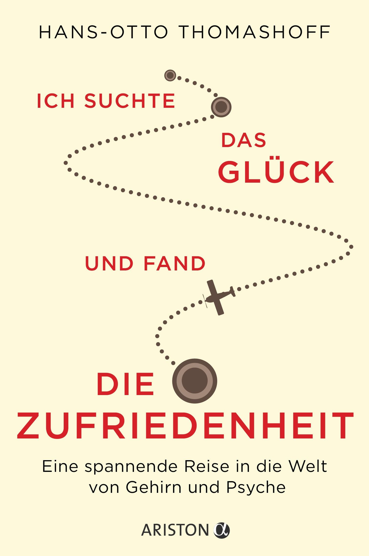 Buchcover mit Titel: Ich suchte das Glück und fand die Zufriedenheit. Autor: Hans-Otto Thomashoff. Verlag: Ariston. Gelber Hintergrund.