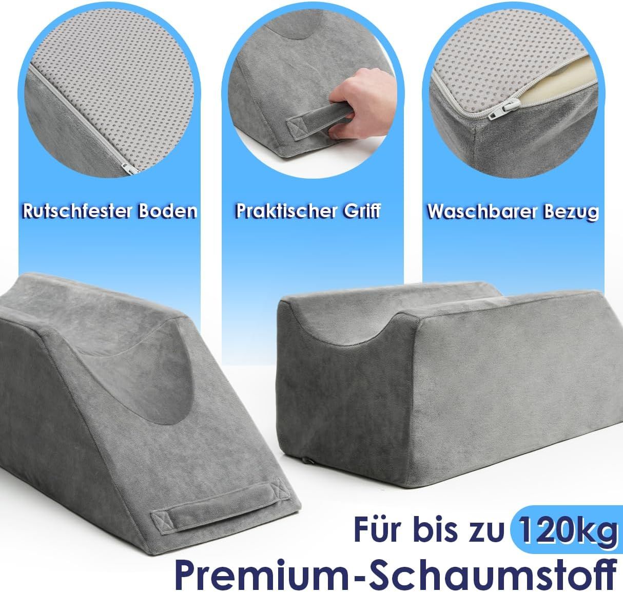 Graues Venenkissen. Rutschfester Boden, praktischer Griff, waschbarer Bezug. Premium-Schaumstoff.