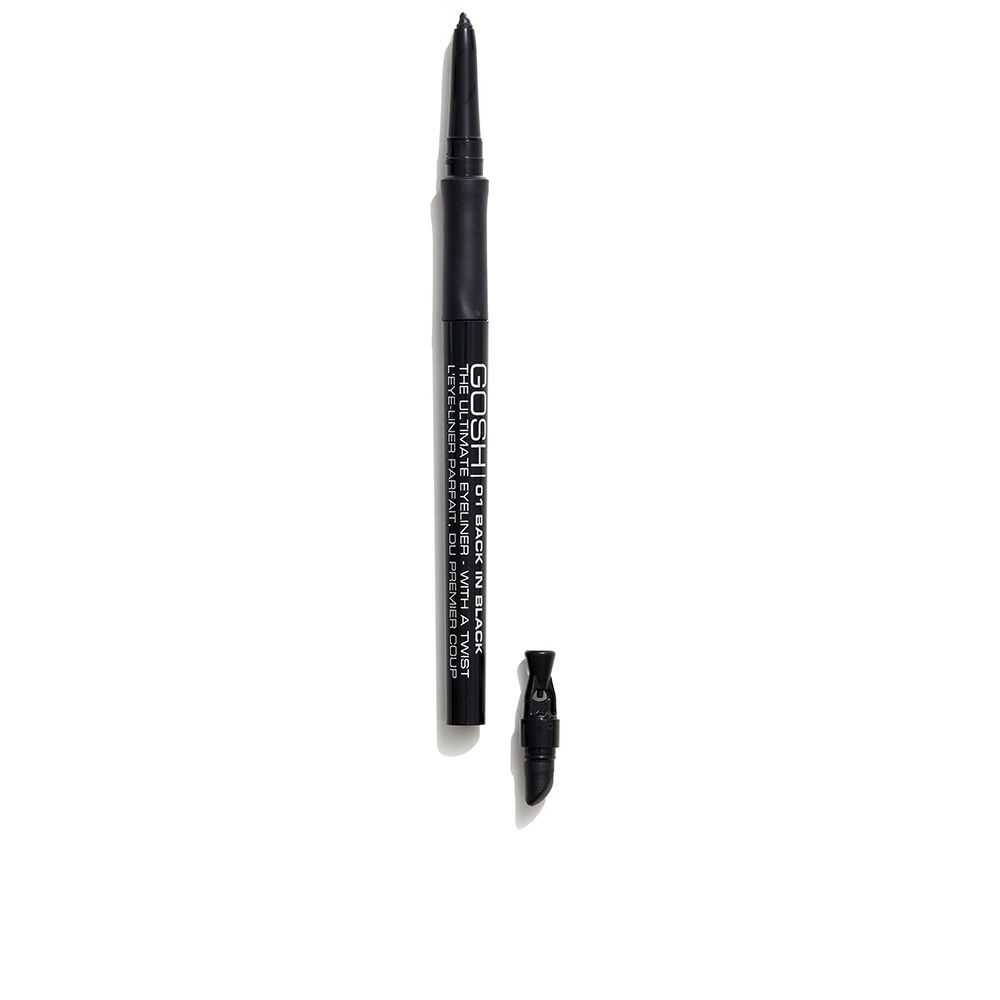 Schwarzer Eyeliner-Stift mit Kappe. Aufschrift: GOSH. Text: Ultimate Eyeliner mit einem Dreh. Schwarz.