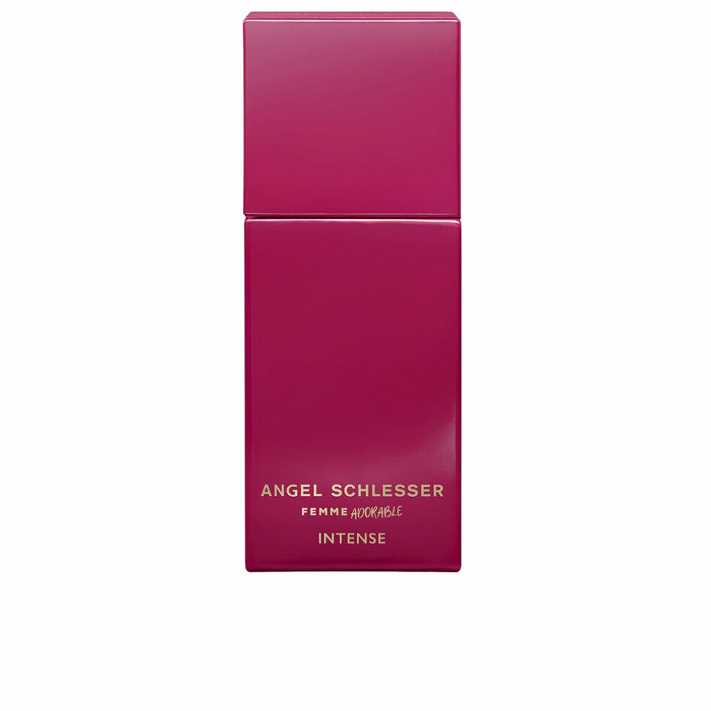 Flasche mit rosafarbenem Parfüm. Aufschrift: Angel Schlesser Femme Adorable Intense.