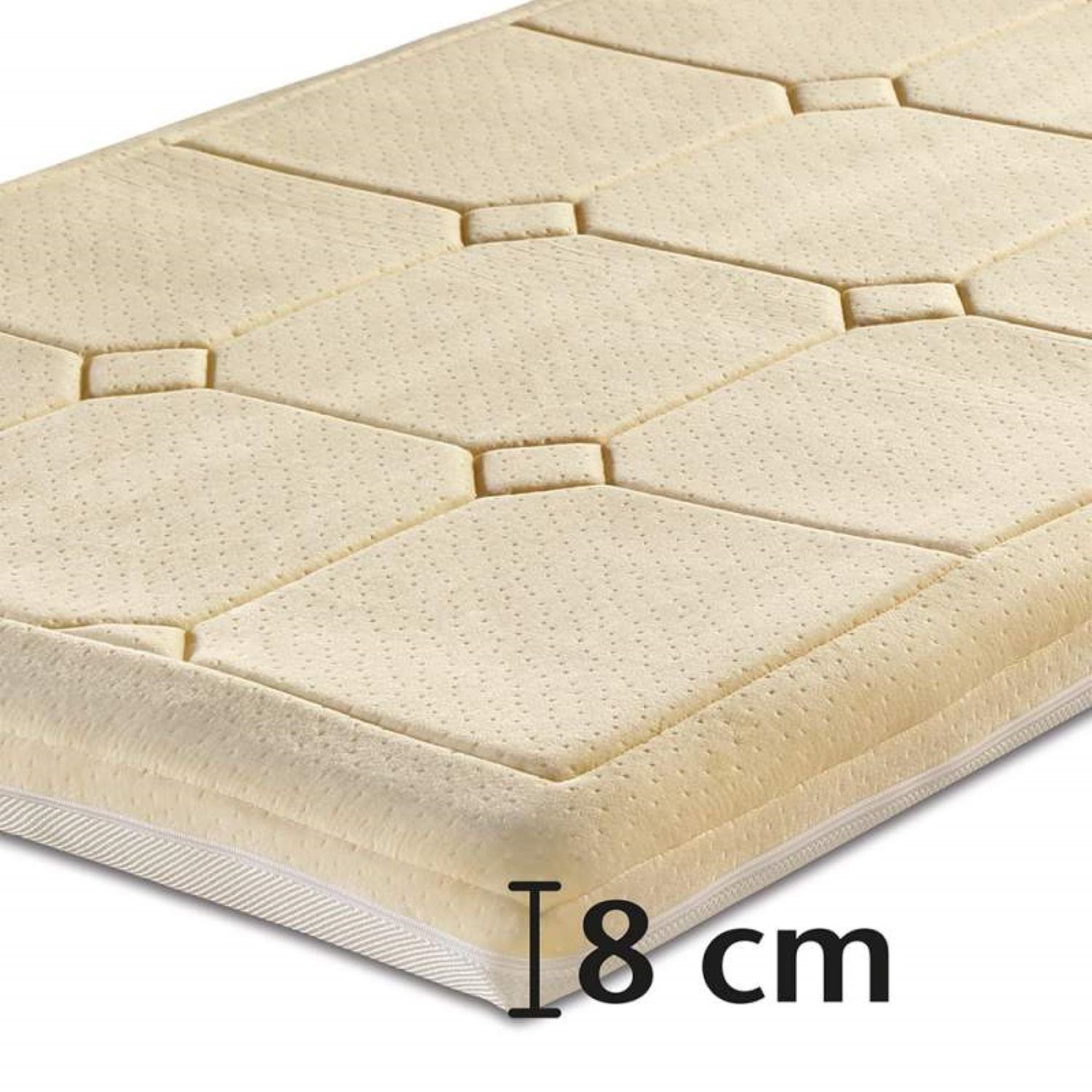 Beige Matratzenauflage mit geometrischem Muster. 8 cm hoch.