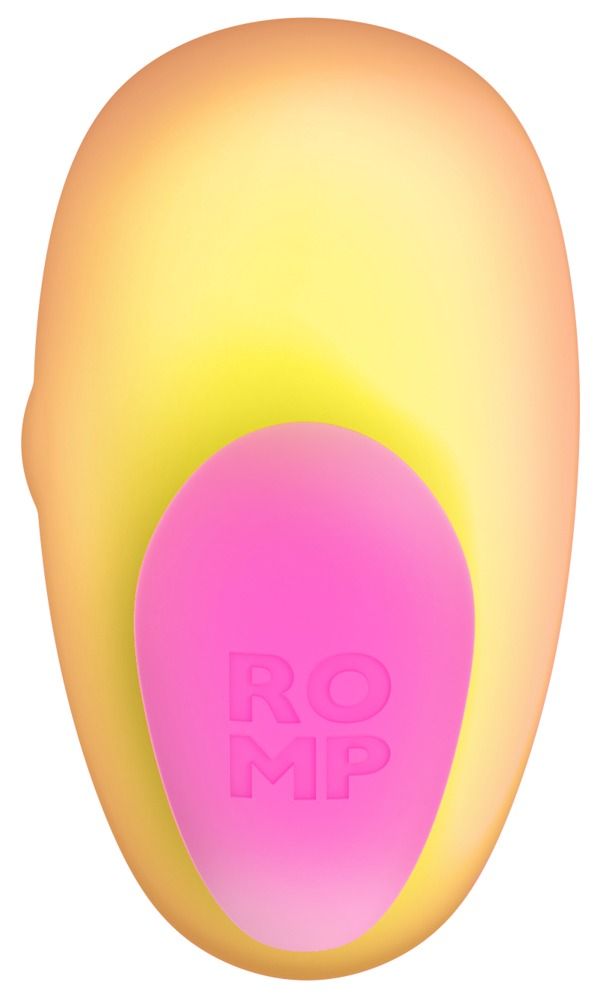 Rosa-gelbes Gerät mit Herzform. Sichtbar: ROMP-Logo auf der Herzform. Abgerundete Form.