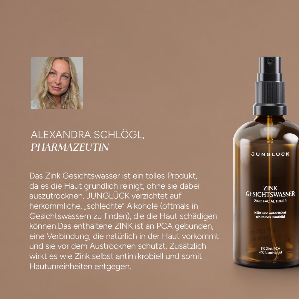 JUNGLÜCK Zink Gesichtswasser Spray - reguliert die Talkproduktion, Vegan