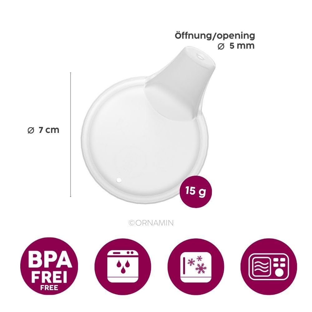 Weißer Schnabelaufsatz, 7 cm Durchmesser, mit 5 mm kleiner Öffnung. BPA-frei.