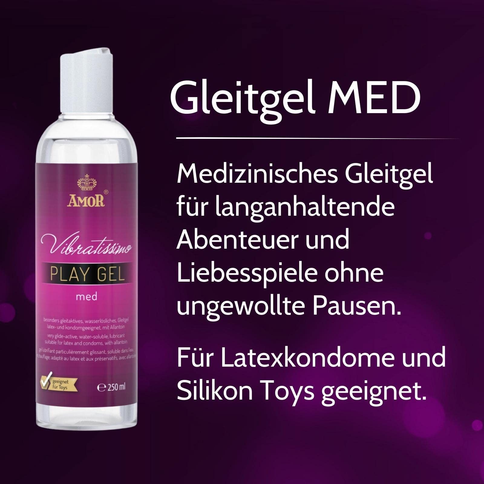Gleitgel MED, 250 ml Flasche. Medizinisch, für Latexkondome und Silikontoys geeignet.