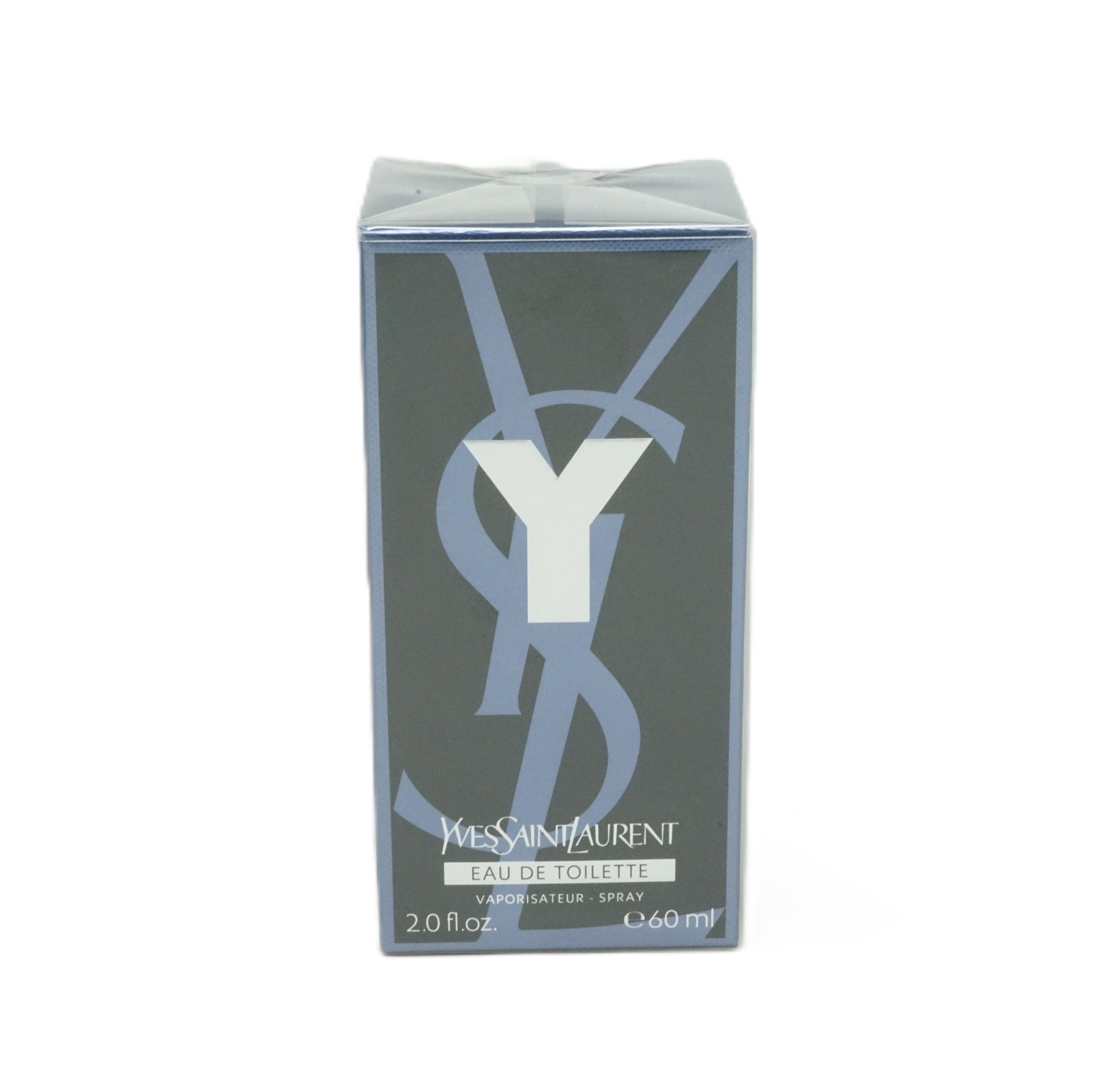 Yves Saint Laurent Y Men E.d.T. Vapo. Rechteckige Schachtel mit Logo und Schriftzug. 2.0 fl.oz. und 60 ml.