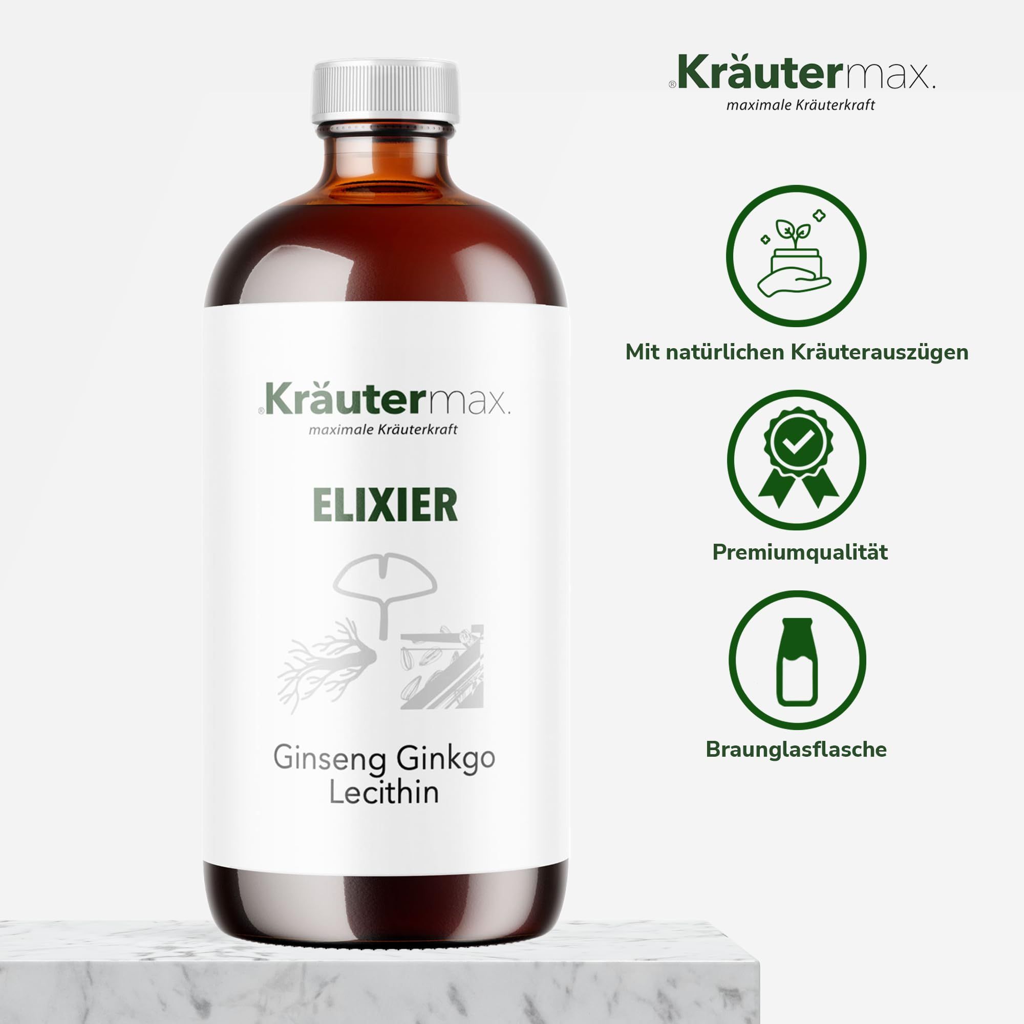 Kräutermax Ginseng Ginkgo Lecithin Elixier 500 ml Flüssigkeit zum Einnehmen