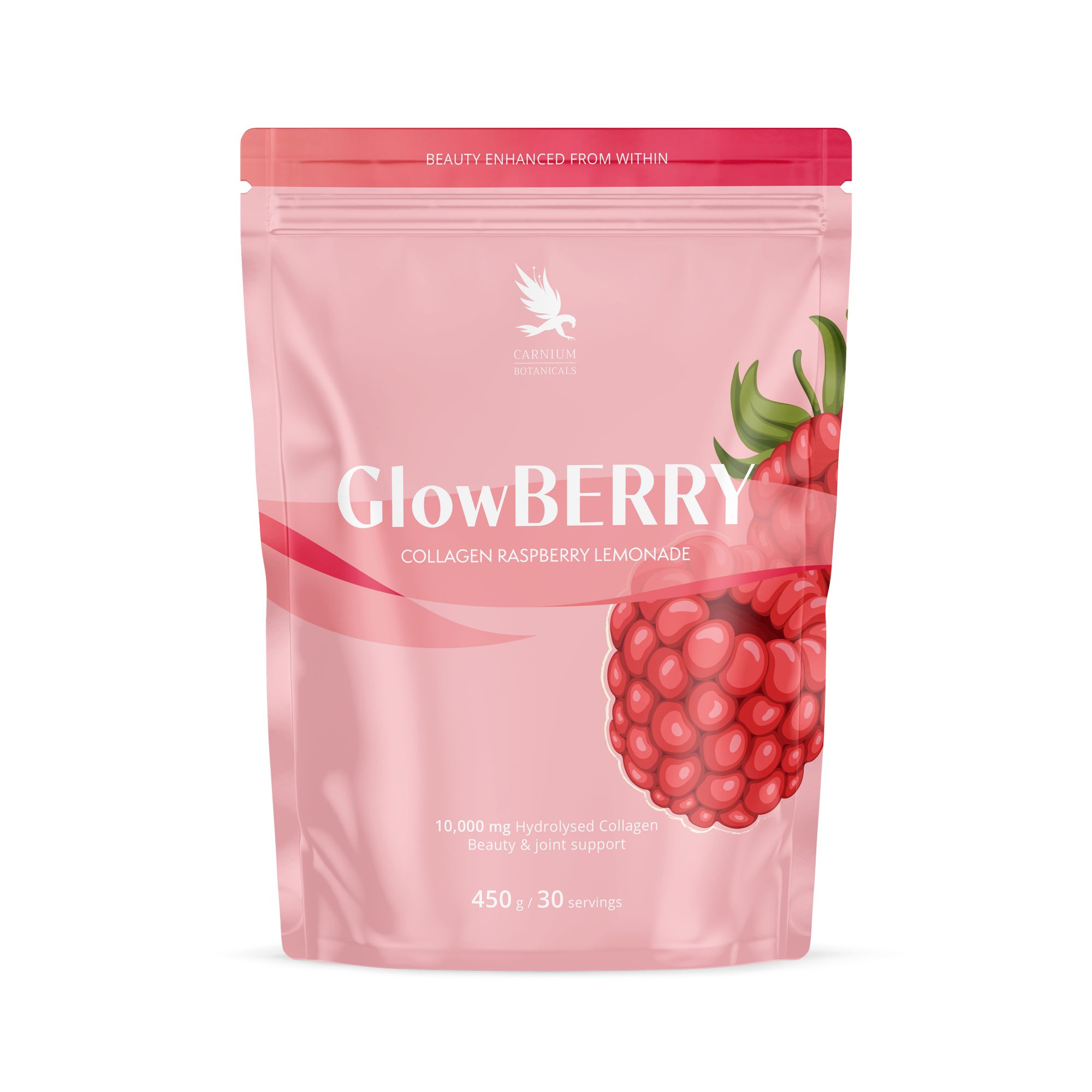 GlowBERRY, Limonade mit Kollagen und Himbeergeschmack, Nahrungsergänzungsmittel 450 g