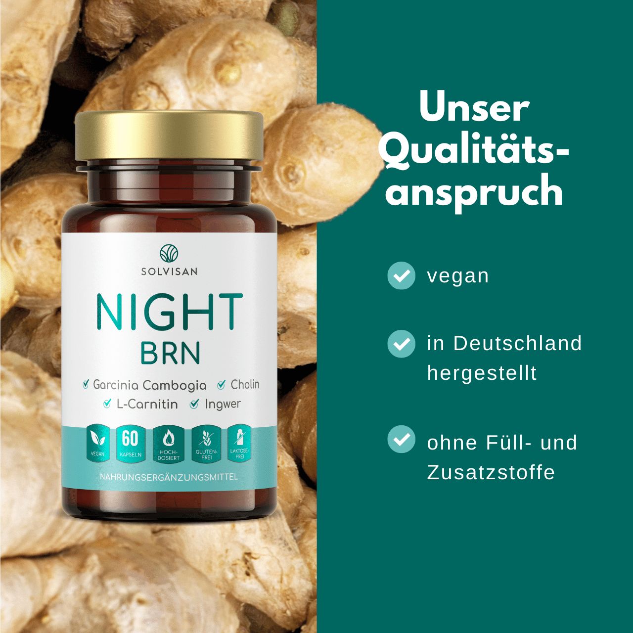 SOLVISAN® NIGHT BRN - Stoffwechsel-Formel* - mit  L-Carnitin, Garcinia Cambogia und Ingwer