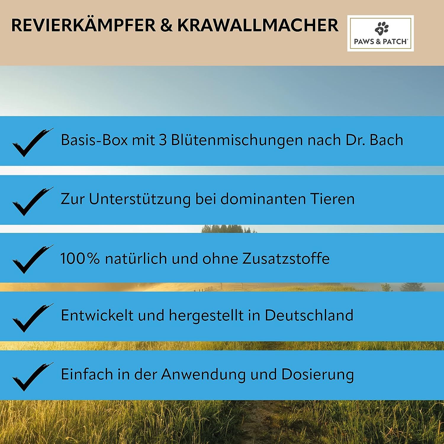 PAWS&PATCH Blütenmischung nach Dr. Bach 3er Basis-Box für REVIERKÄMPFER & KRAWALLMACHER