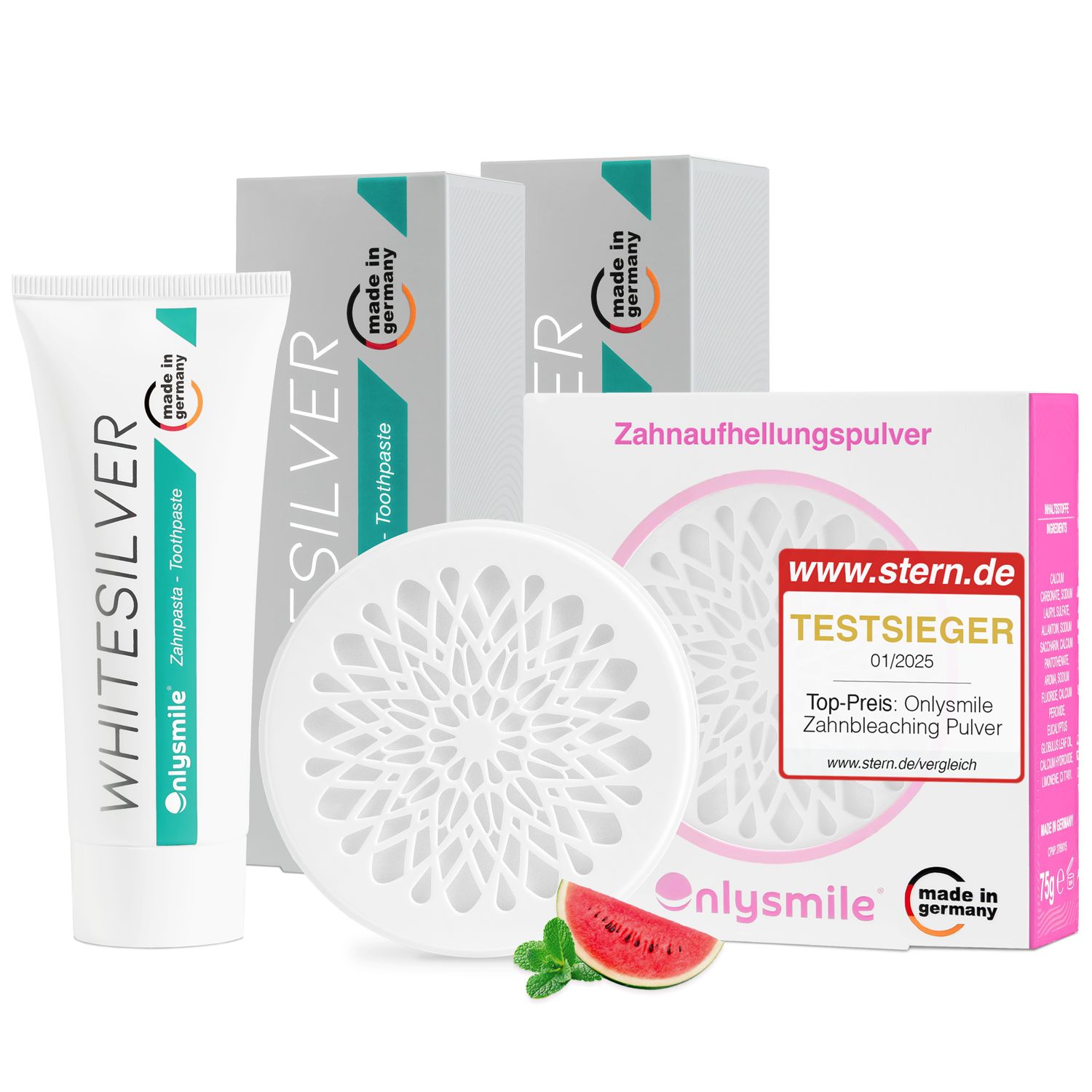 Onlysmile® Coffee Lover Bundle – Polvere sbiancante & 2 dentifrici WhiteSilver