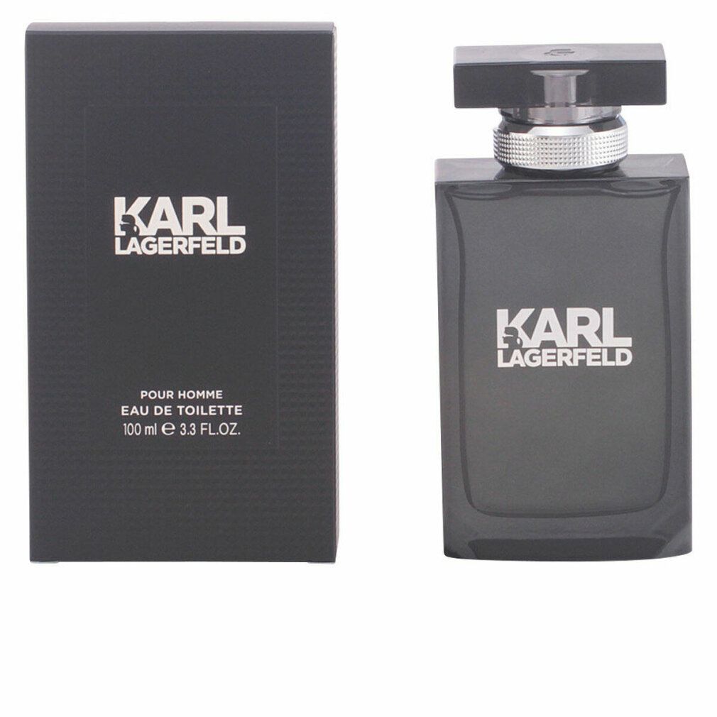 Schwarzer Flakon und Verpackung. Aufschrift KARL LAGERFELD. Eau de Toilette.