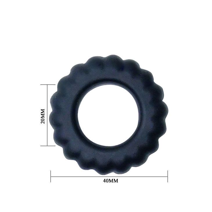 Schwarzer Ring mit gezacktem Rand, 40mm Durchmesser, 20mm Höhe.