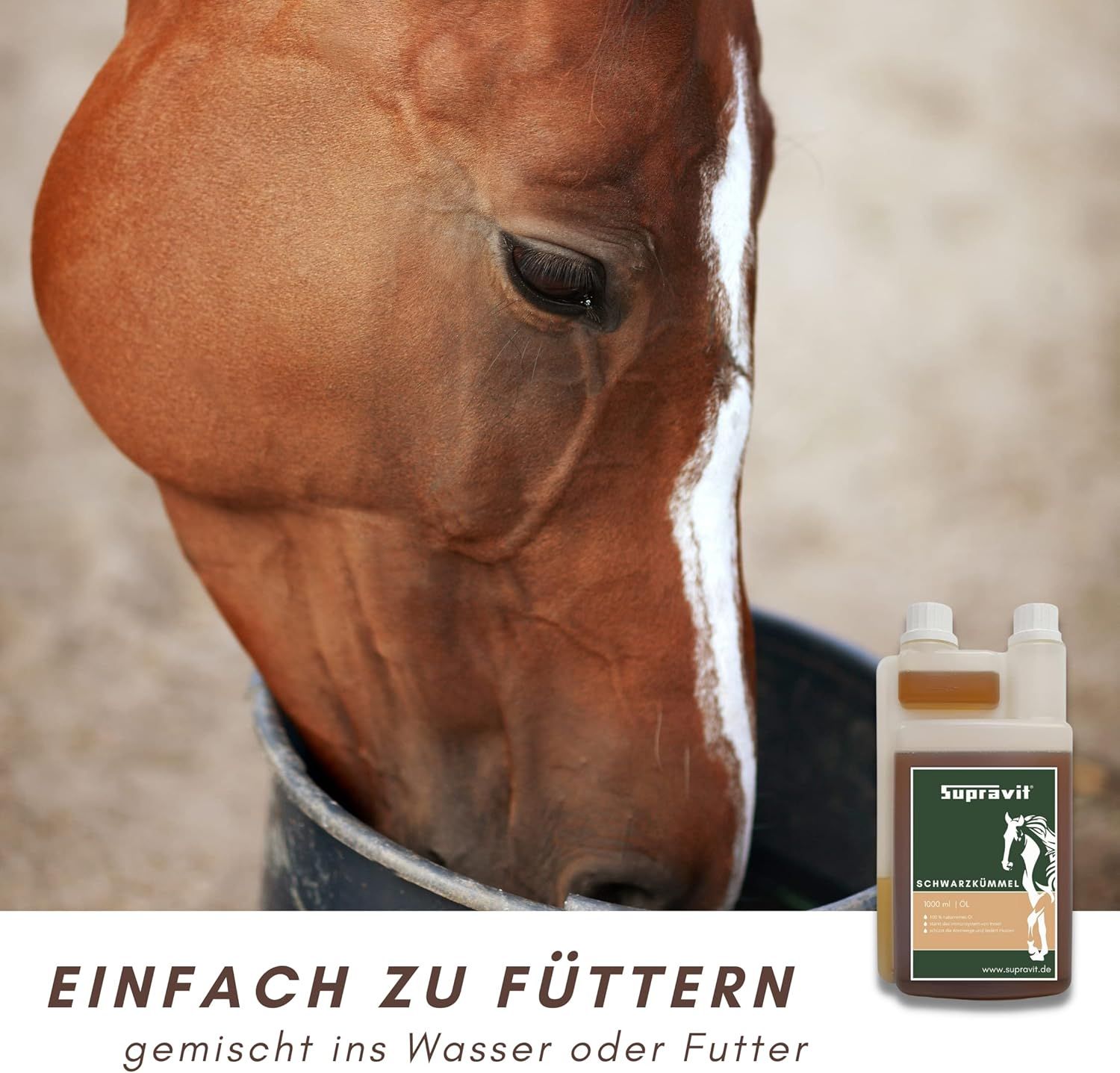 Supravit Schwarzkümmelöl für Pferd & Hund – 1 l Dosierflasche | frisch kaltgepresst & 100% naturrein