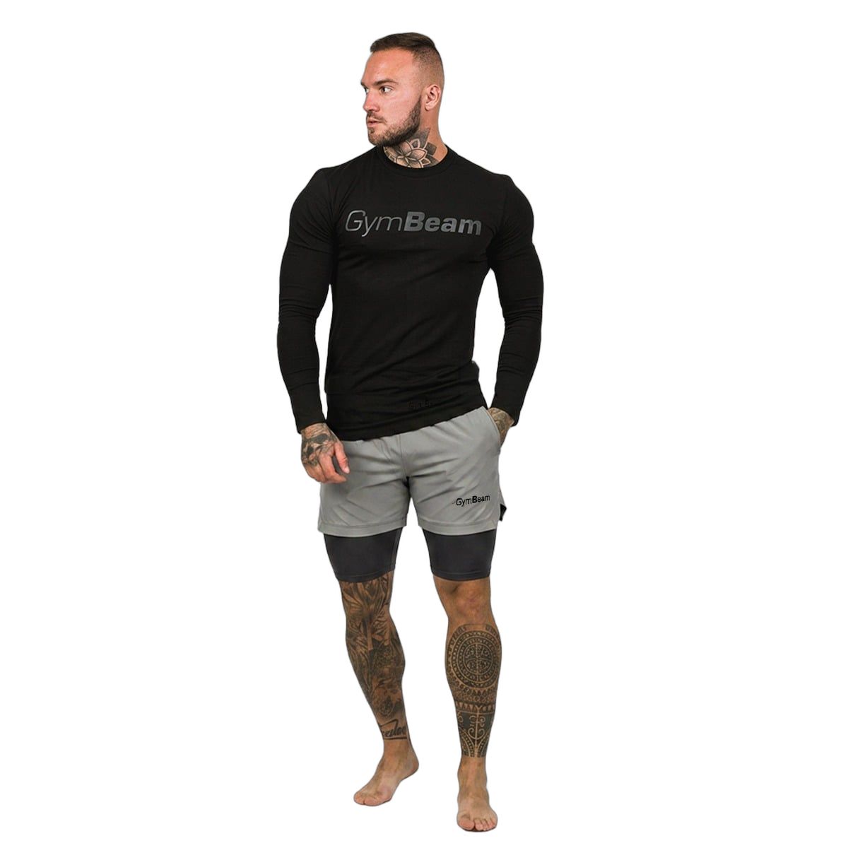 GymBeam 2in1 Shorts Herren mit Innenfutter, Gummizug und Taschen Iron Smoke