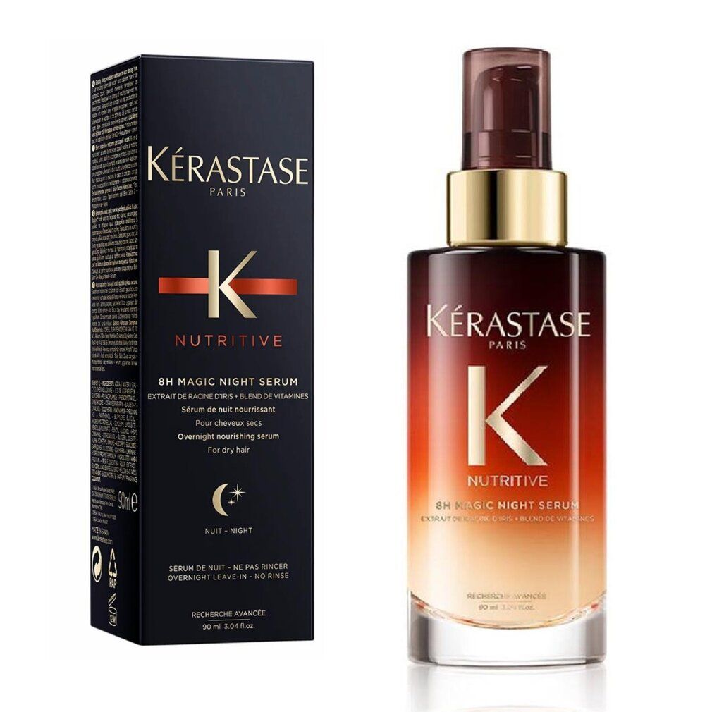Kérastase Nutritive Serum und Verpackung. Flasche und Schachtel. Schriftzug: Kérastase, Nutritive, 8H Magic Night Serum.