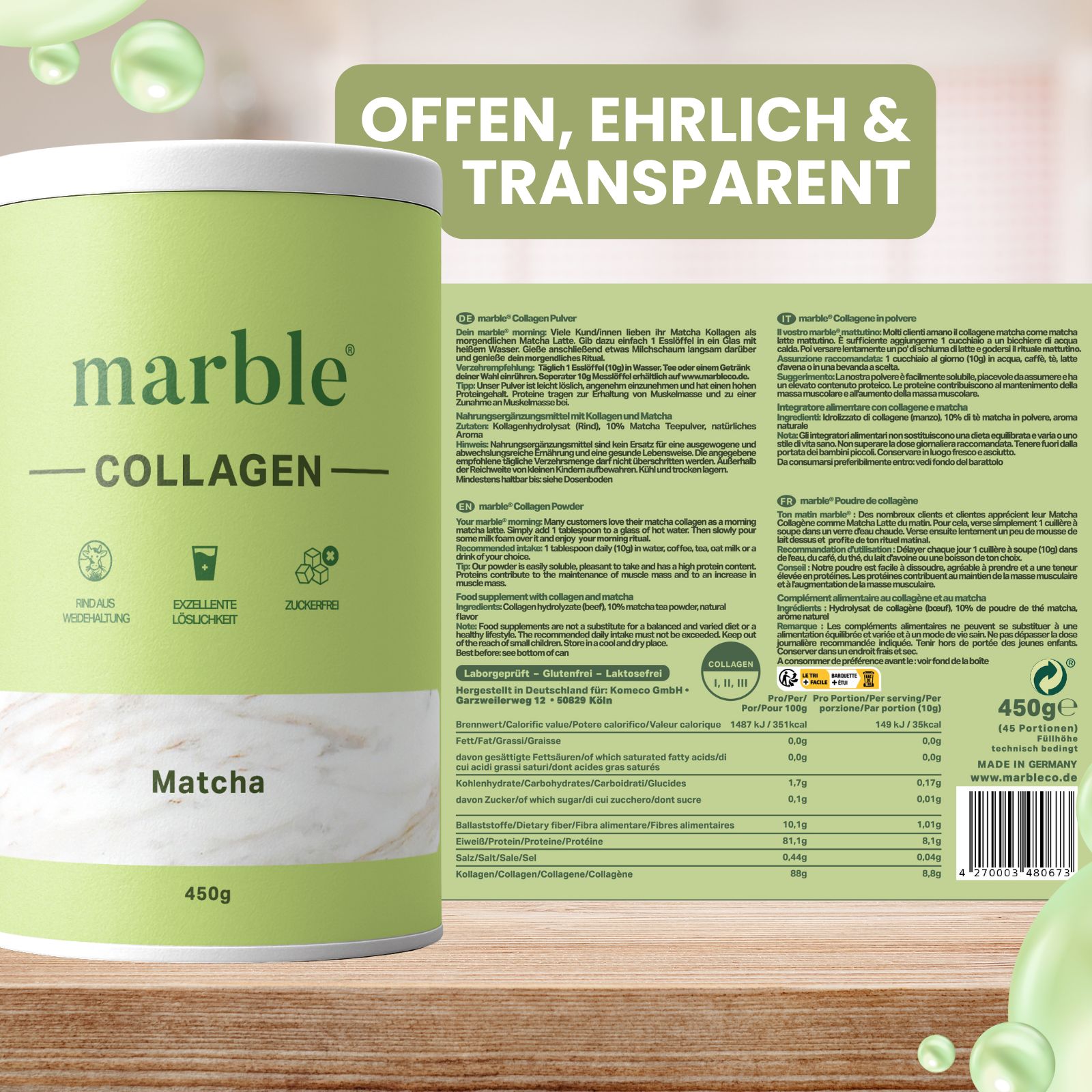 Collagen – Matcha | Kollagenpeptide mit 10 % Matcha-Pulver