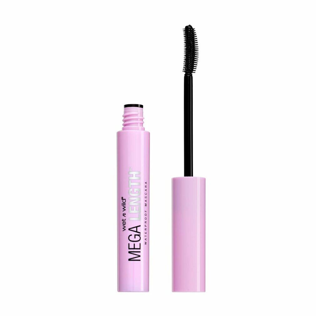 Rosa Mascara-Tube mit schwarzer Bürste. Aufschrift: Wet n Wild MEGA LENGTH Waterproof Mascara.