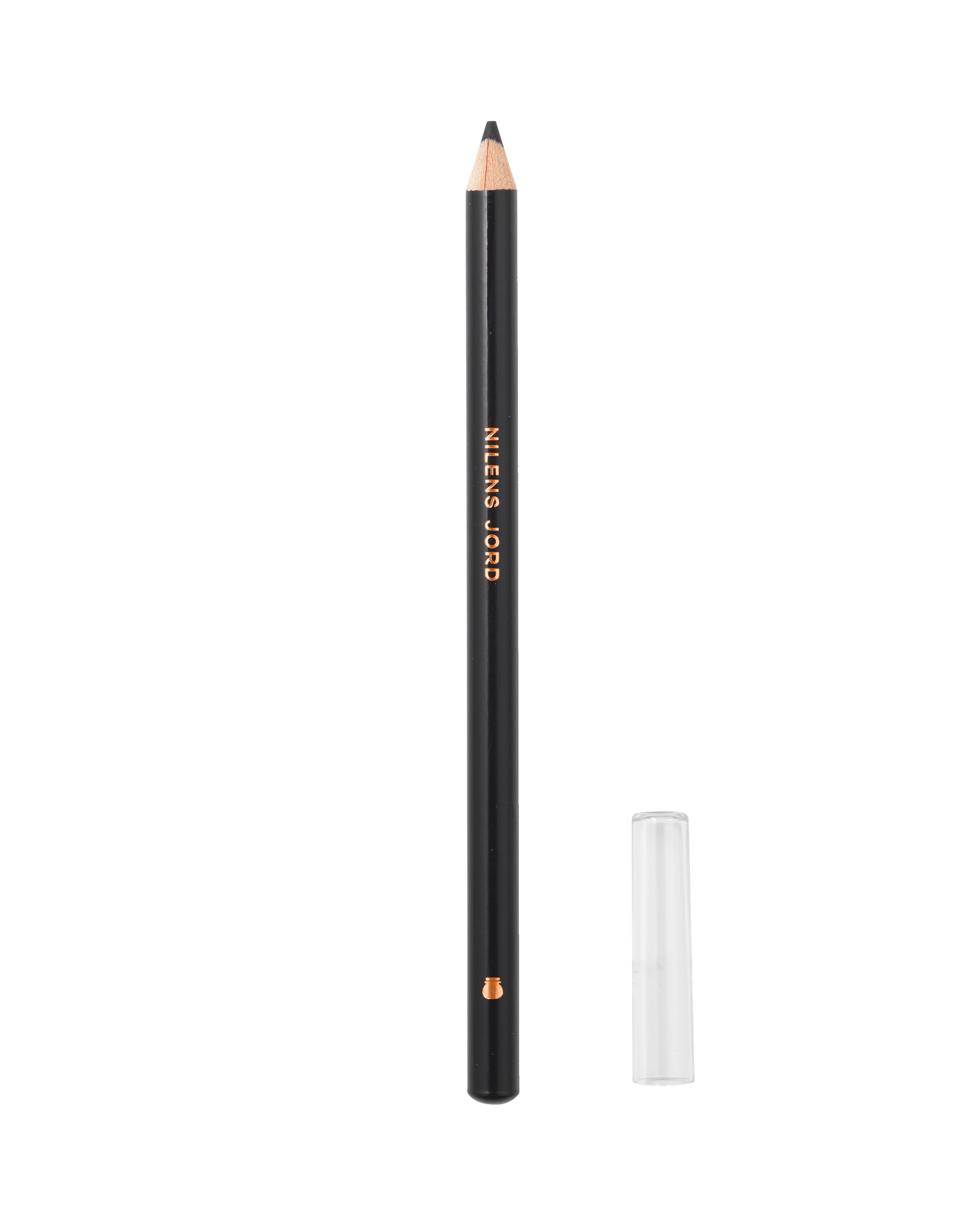 Schwarzer Eyeliner-Stift von Nilens Jord mit spitzer Mine und transparenter Kappe.