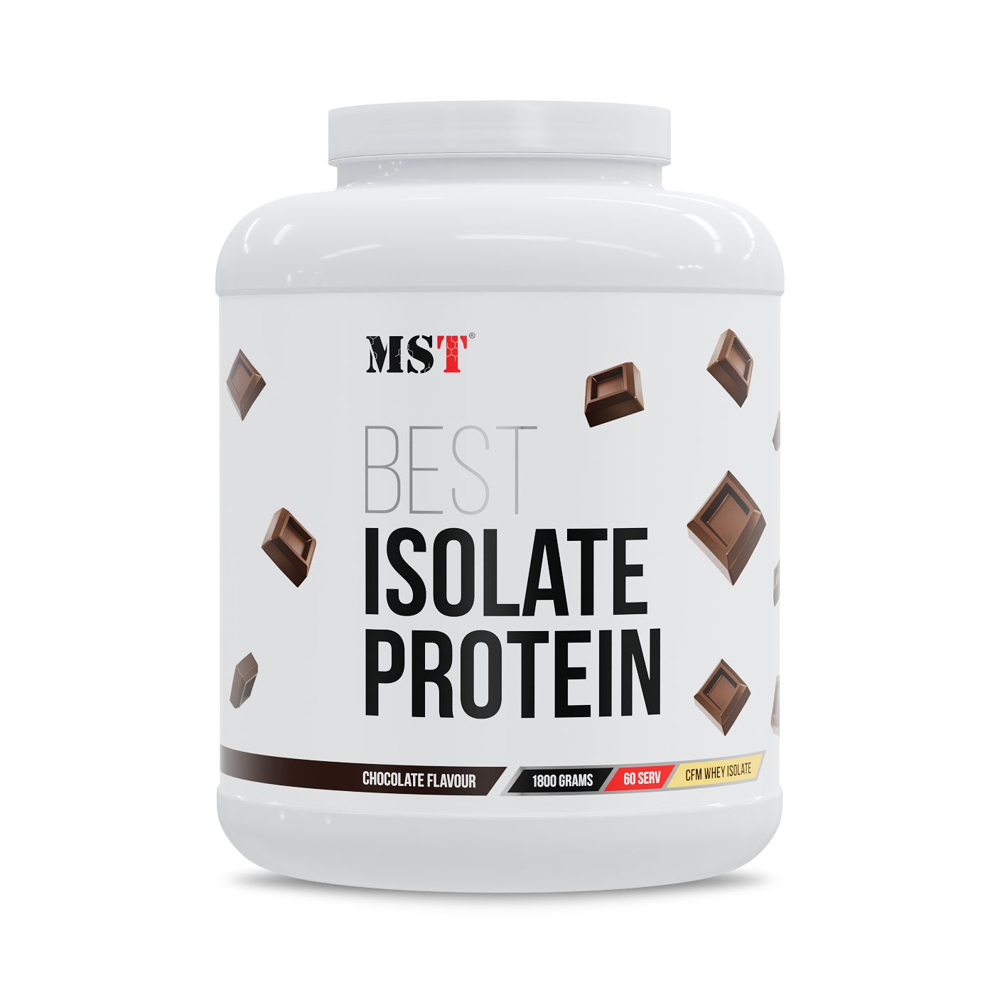 Weiße Dose MST Best Isolate Protein, Schokoladengeschmack, 1000g.