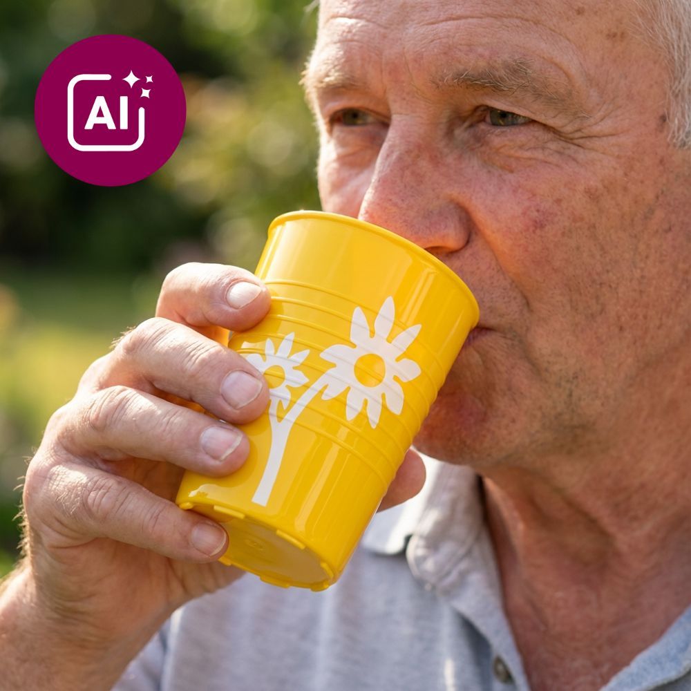 ORNAMIN Becher mit Antirutsch-Trick Blume mit therapeutischem Trinkaufsatz, bruchstabil