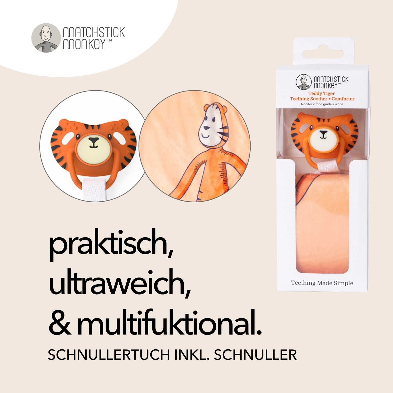 Matchstick Monkey Schnullertuch inkl. Schnuller - Beißring 1 St Set