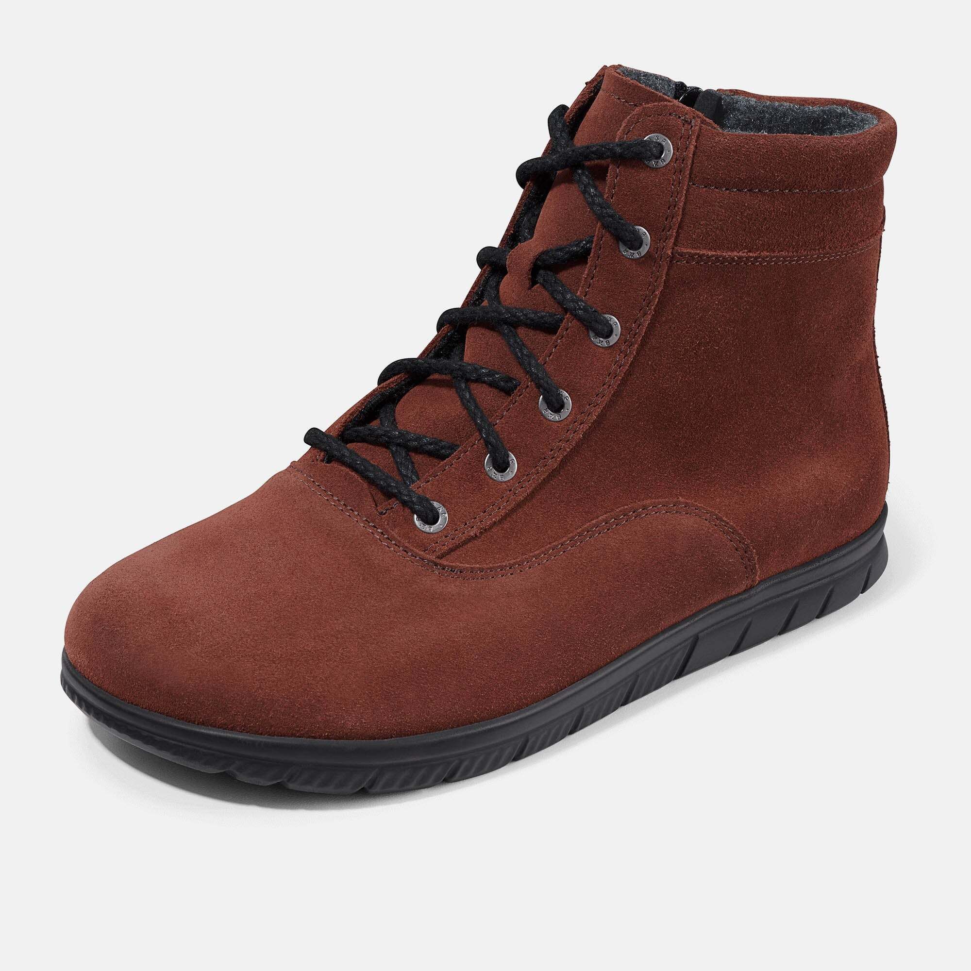 Brauner Wildleder-Stiefel mit Schnürung und seitlichem Reißverschluss.