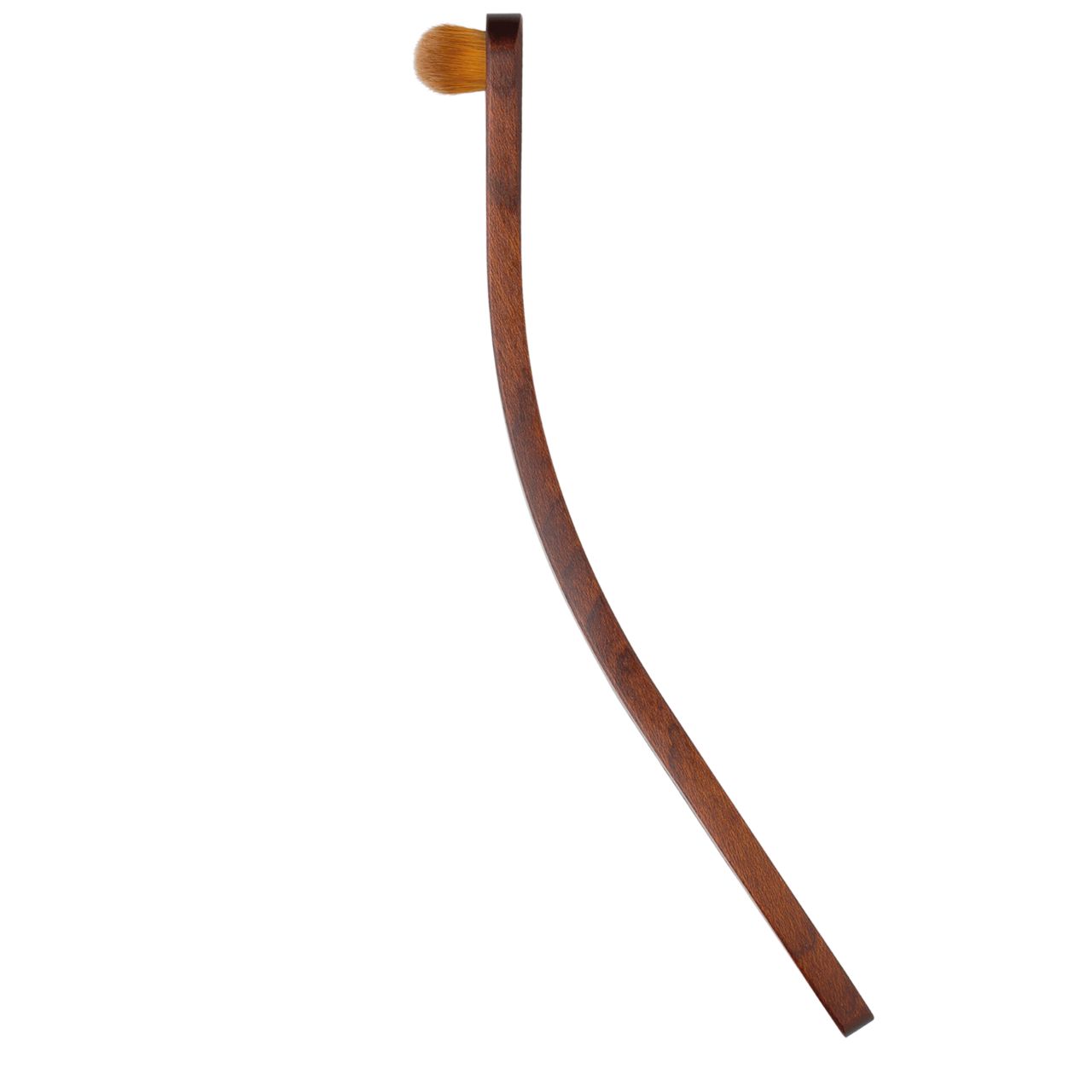 Bogenförmiger Pinsel mit Holzgriff und rundem Pinselkopf. Der Griff ist braun, der Pinselkopf hellbraun.