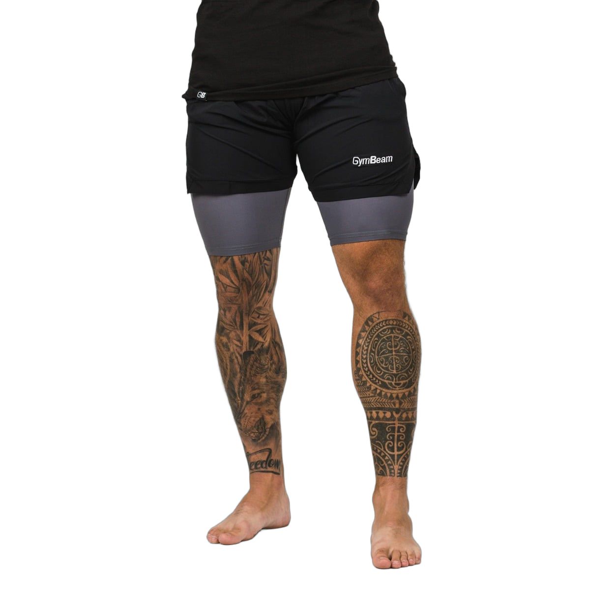 GymBeam Shorts Herren 2in1 Slim mit Gummizug und Taschen Black Grey 1 St