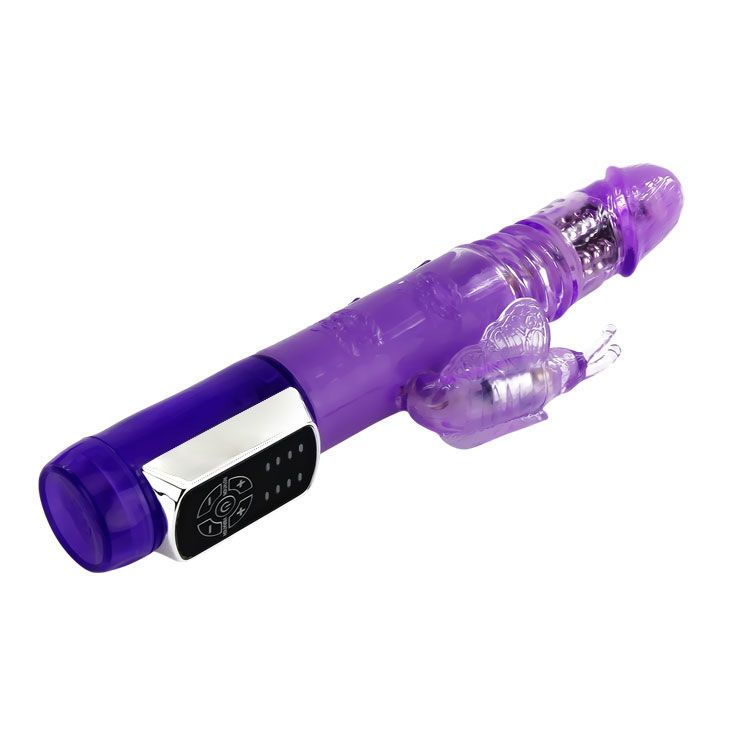 Baile Rabbitvibrator "Schmetterlingsprinz", lila. Vibrator mit Steuerung, Schmetterling-Aufsatz und geriffelter Oberfläche. Produktname nicht sichtbar.