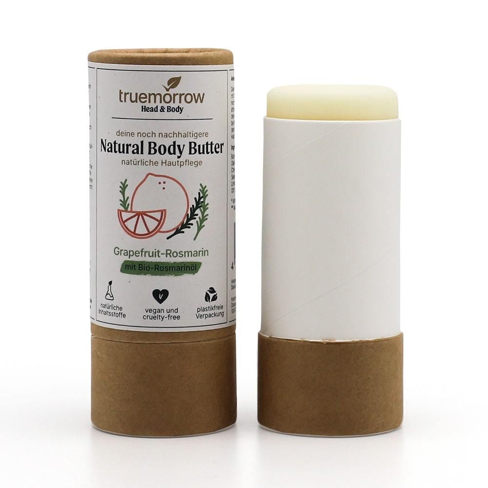 truemorrow Natural Body Butter - Natürliche Hautpflege in Papierhülse Grapefruit-Rosmarin