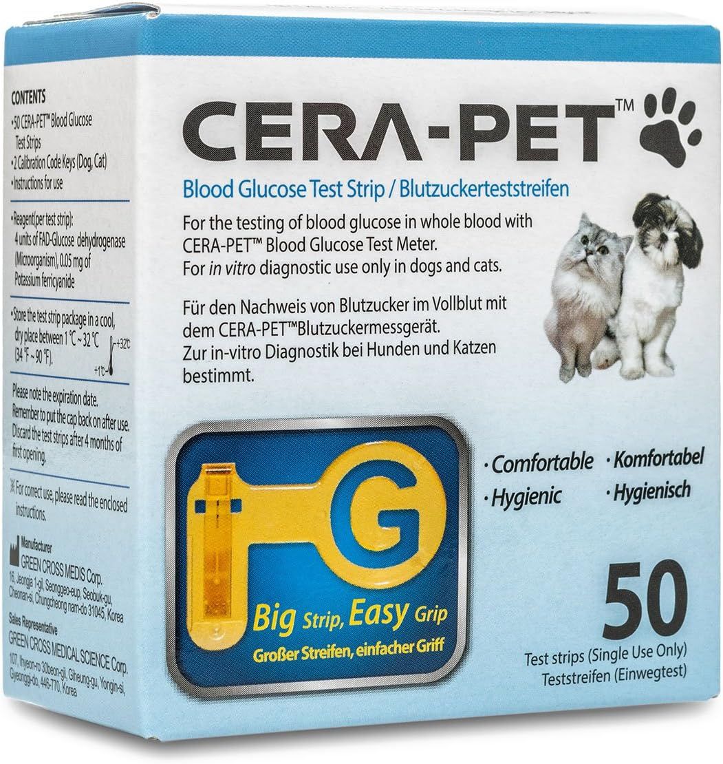 Cera-Pet Blutzuckerteststreifen für Haustiere (Hunde und Katzen) - Heimtest zur Diabetes-Messung