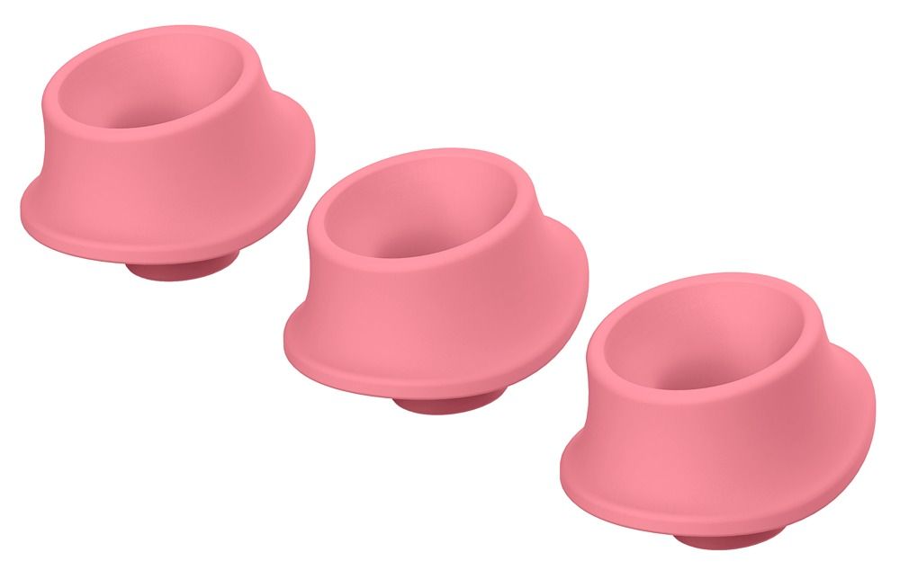 Drei rosa Ersatzköpfe. Konische Form mit abgerundeter Basis. Offene Oberseite.