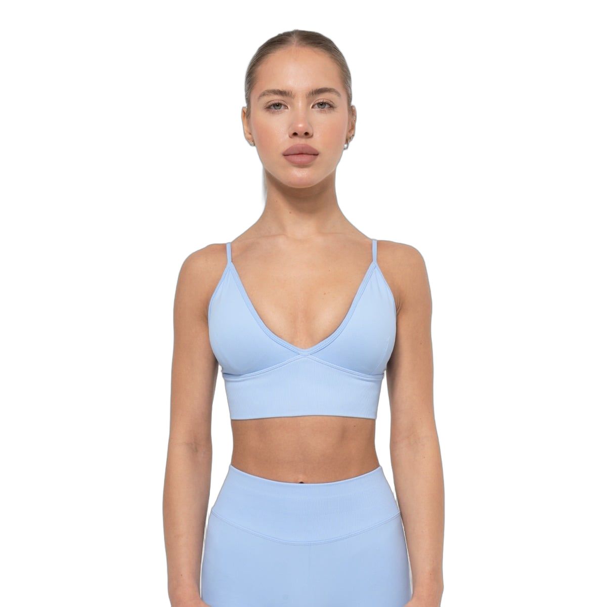 GymBeam Sport-BH Damen nahtlos mit V-Ausschnitt in Babyblau 1 St