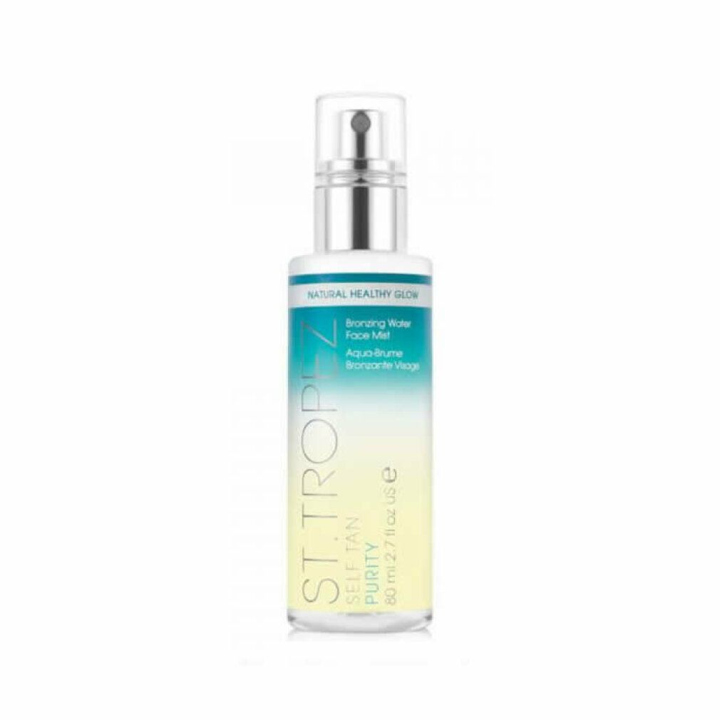 Klarflasche mit Zerstäuber. Aufschrift: St. Tropez Self Tan Purity. Produktbezeichnung und Volumenangabe.