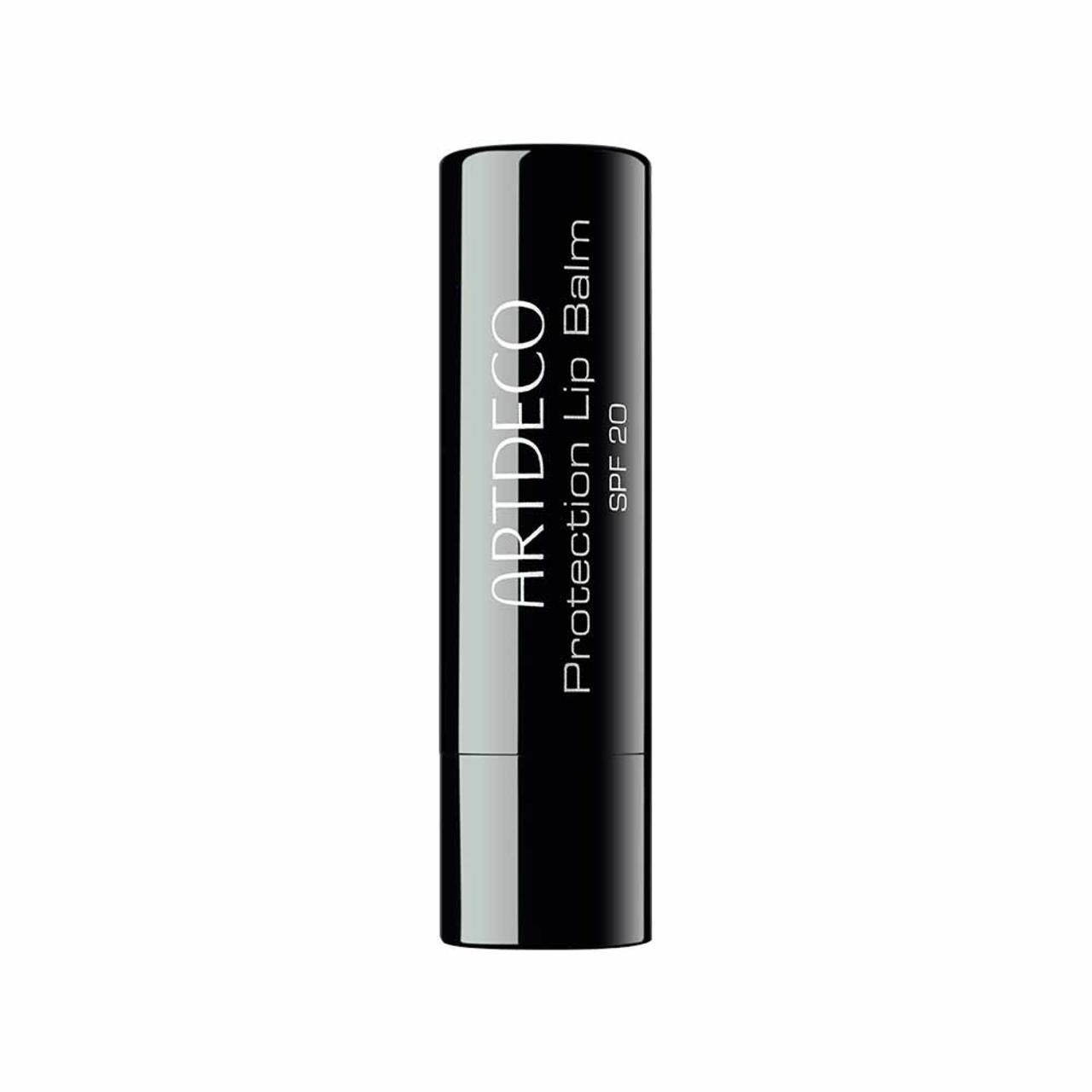 Schwarzer Lippenbalsam-Stick. Aufschrift: ARTDECO Protection Lip Balm SPF 20.