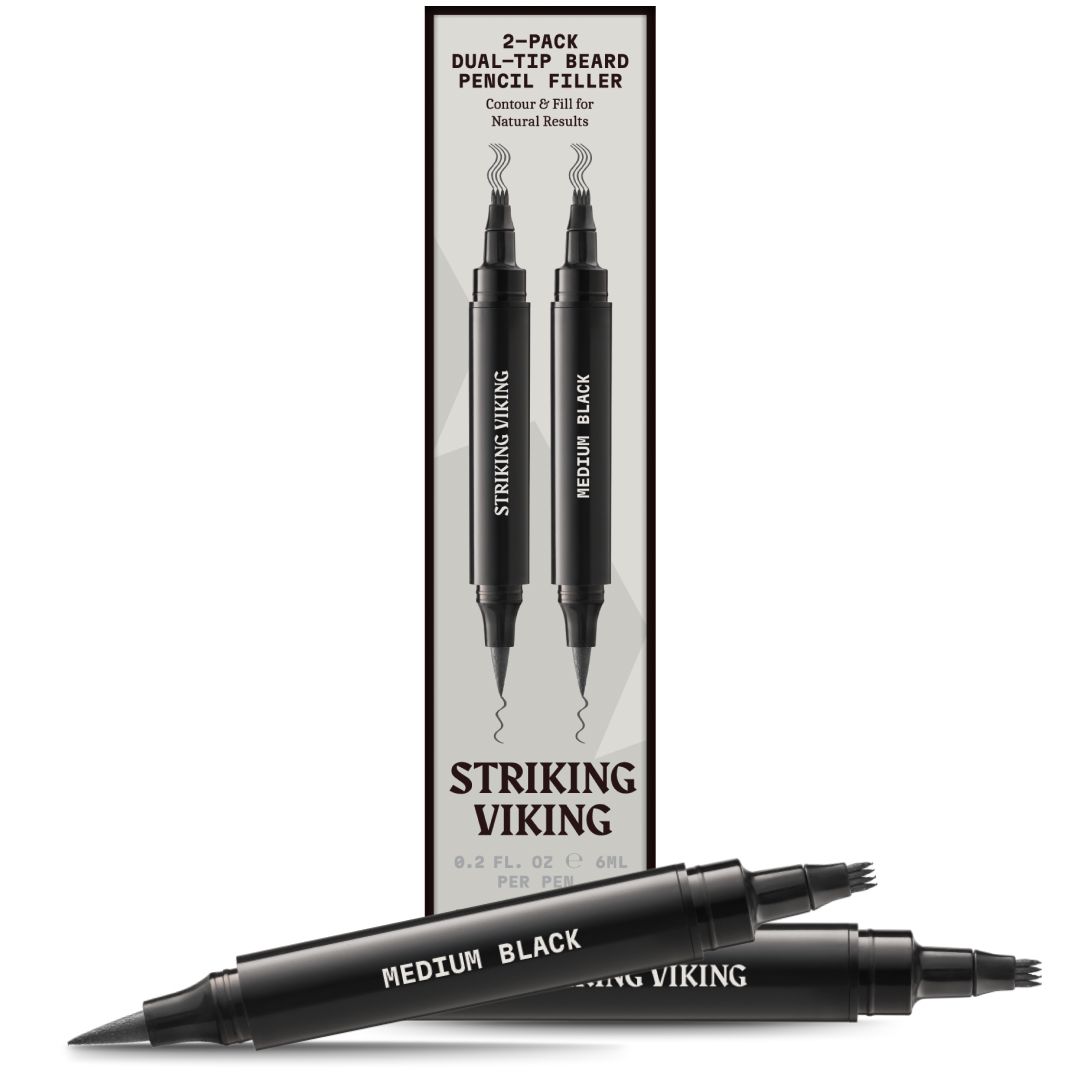 Verpackung und zwei Bartstifte, Medium Black, doppelseitig.