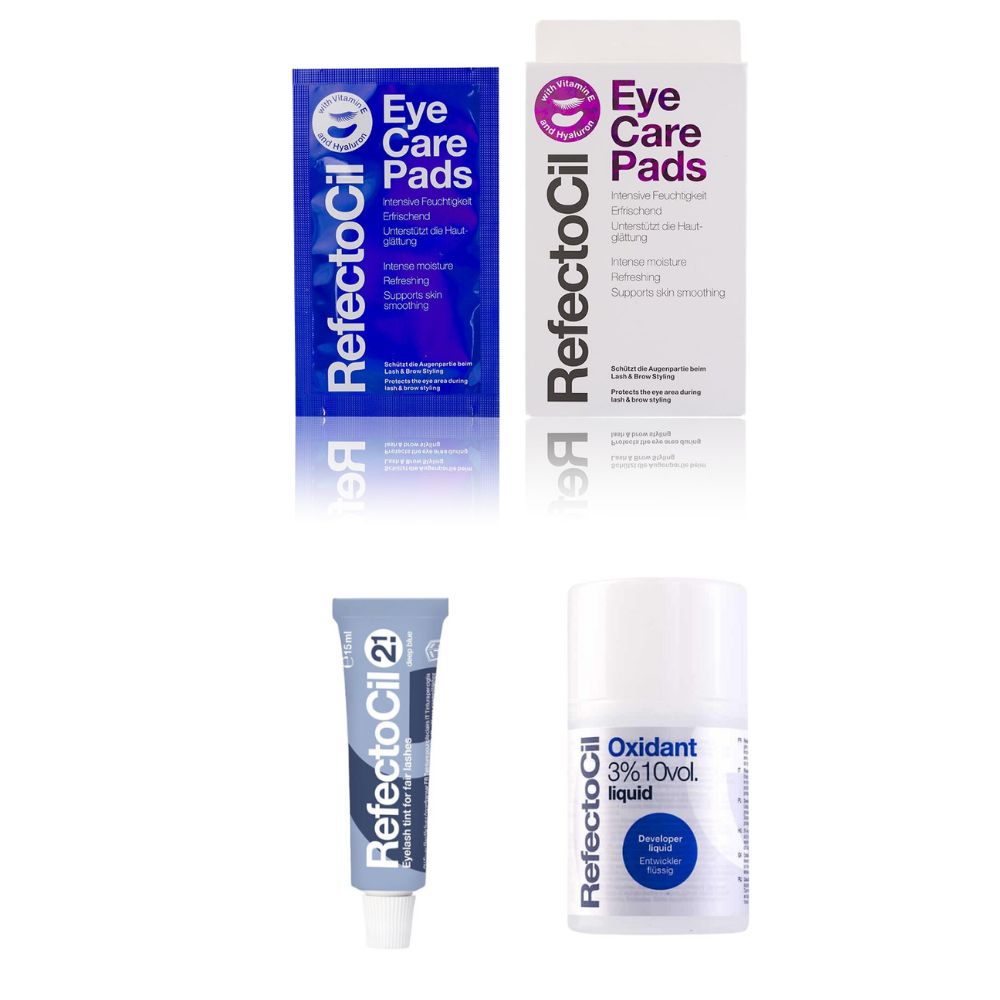 Refectocil Wimpernfarbe tiefblau 2.1 & Oxidant flüssig 3% Eye Care Pads Set 15 ml Creme