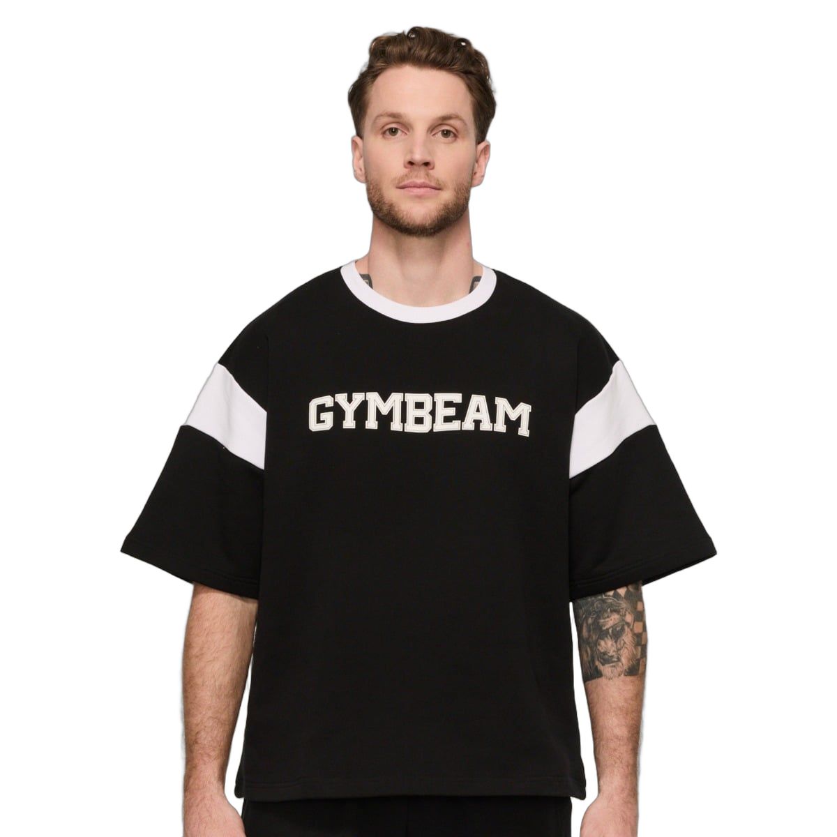 GymBeam T-Shirt Herren Oversized Kurzarm Varsity Schwarz 1 St