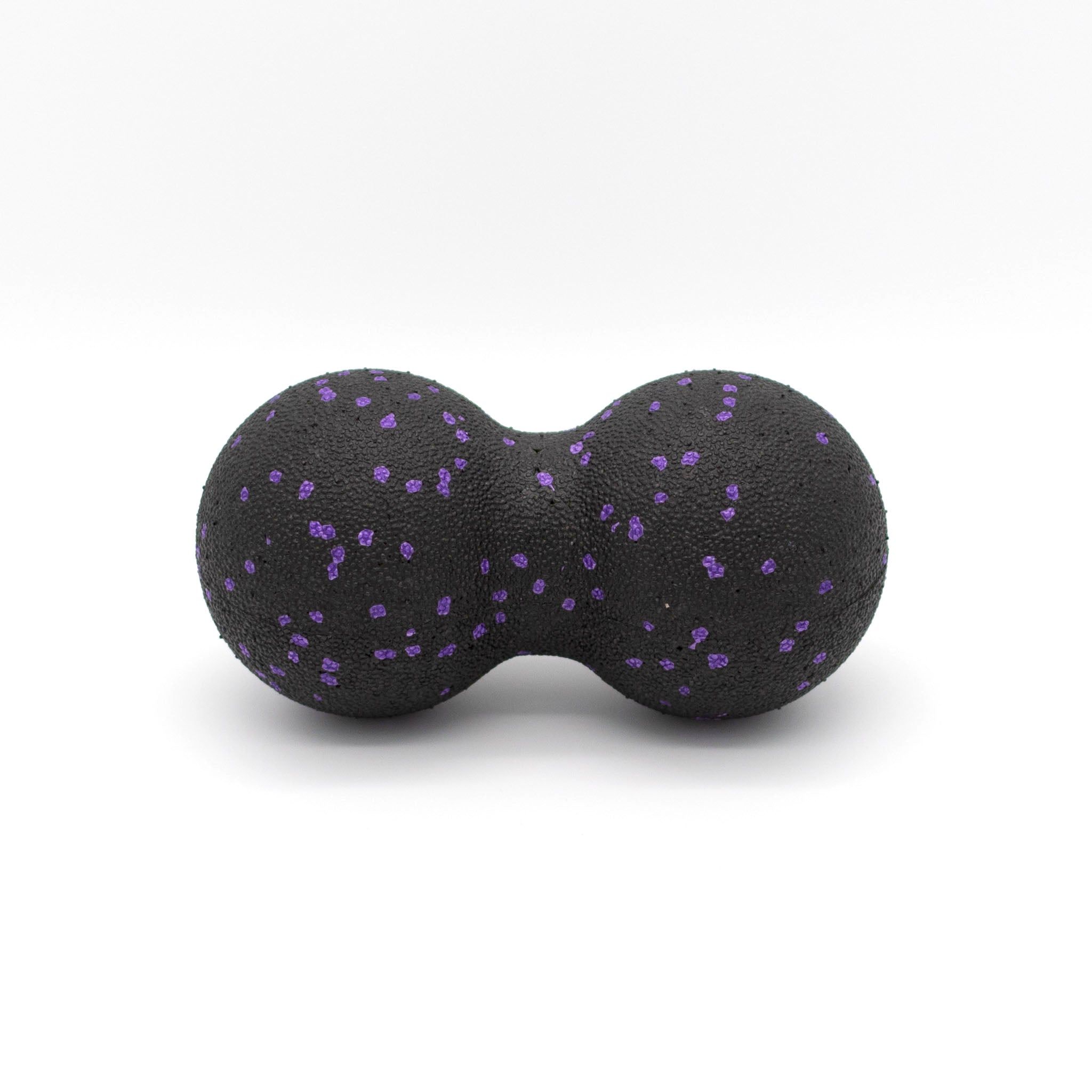 Faszienball, Erdnussform, schwarz mit lila Punkten. Mittlere Härte. 8x16cm.