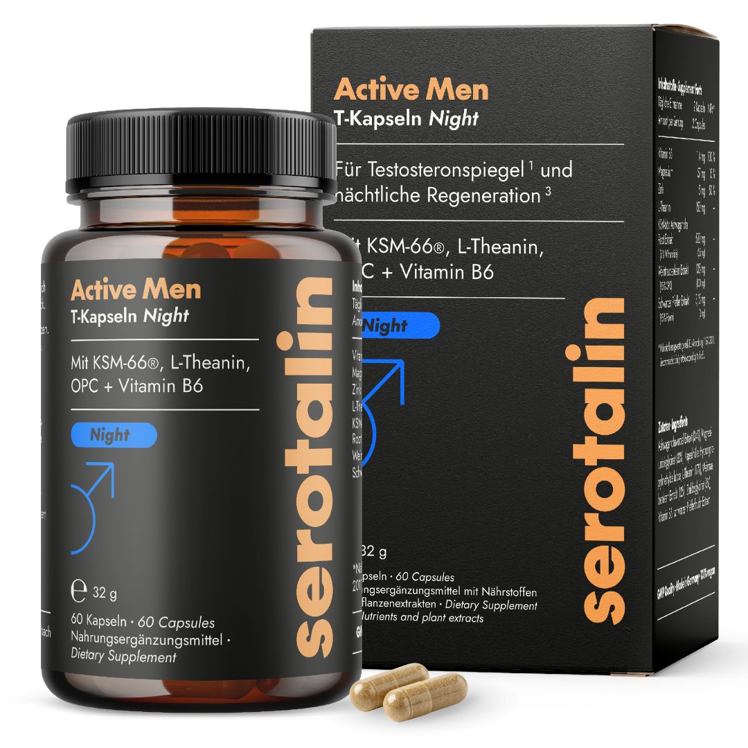 serotalin Active Men T-Kapseln Night | 500 mg Ksm-66 hochdosiertes Ashwagandha (5% Withanolide) 32 g Kapseln