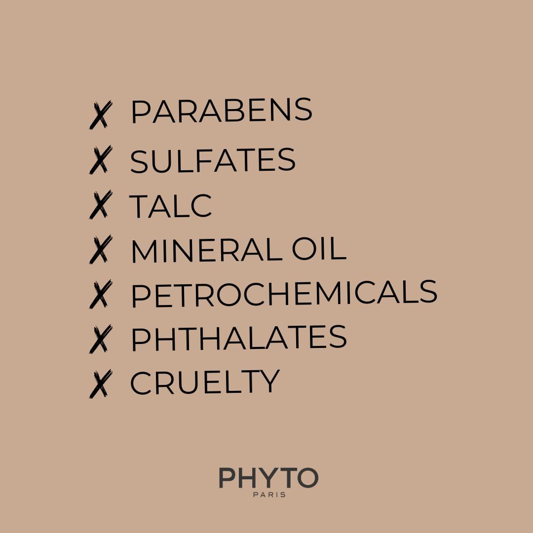 Text auf beigem Hintergrund. Kreuz-Symbole vor den Wörtern: Parabene, Sulfate, Talk, Mineralöl, Petrochemikalien, Phthalate, Tierversuche.